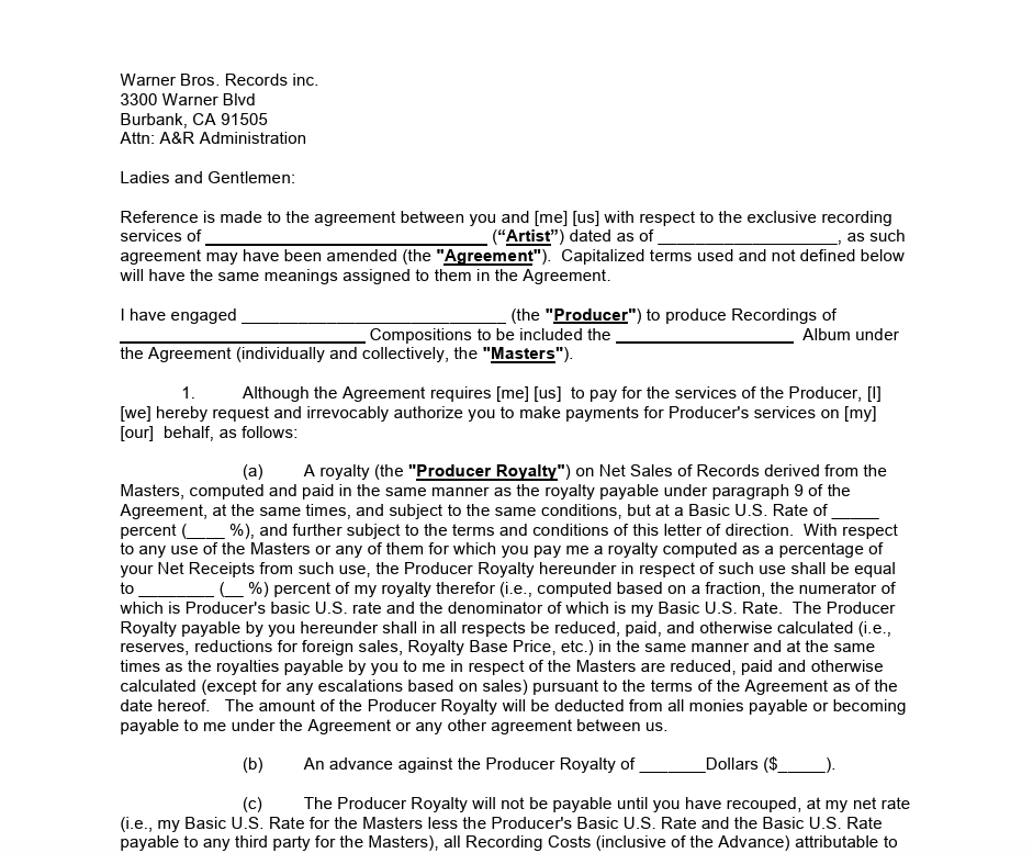 Letter of Direction Draft Template: Legal & Practical Aspects of Music Business