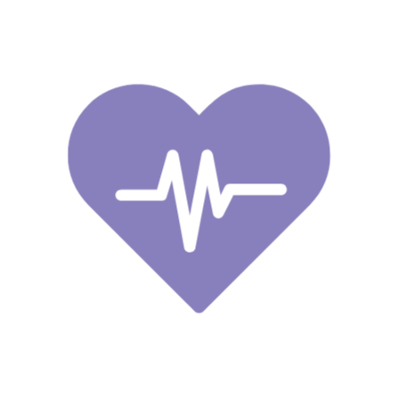 Purple heart with a white heartbeat line inside.