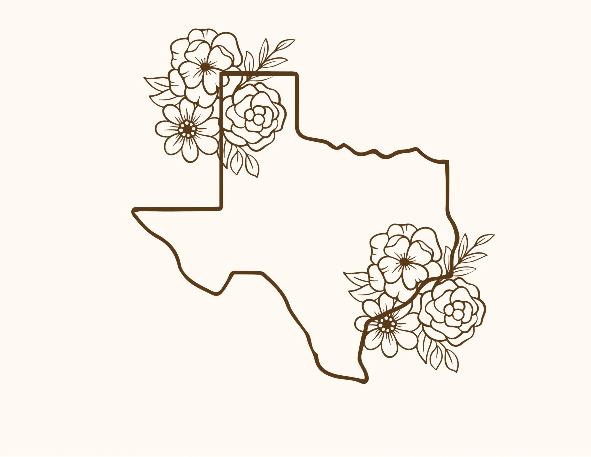 Outline of the state of California filled with floral illustrations on a beige background.
