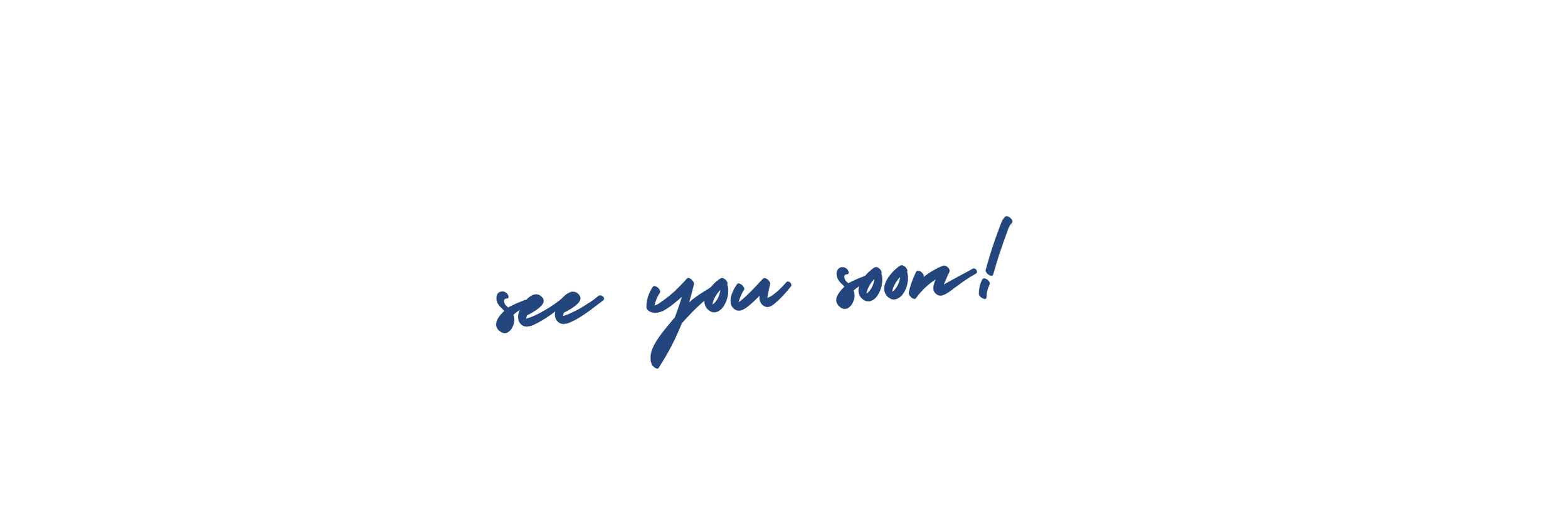 Text art saying 'See you soon!' in navy blue cursive over a black background.