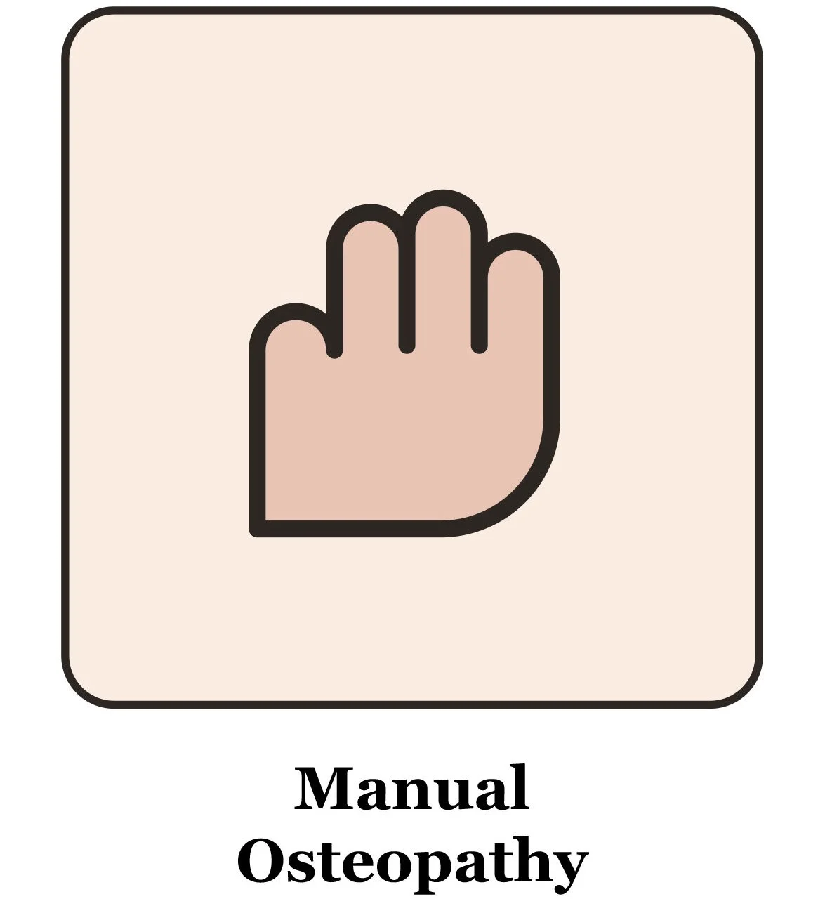 Illustration of a hand with fingers extended, representing manual therapy, labeled with the text "Manual Osteopathy."