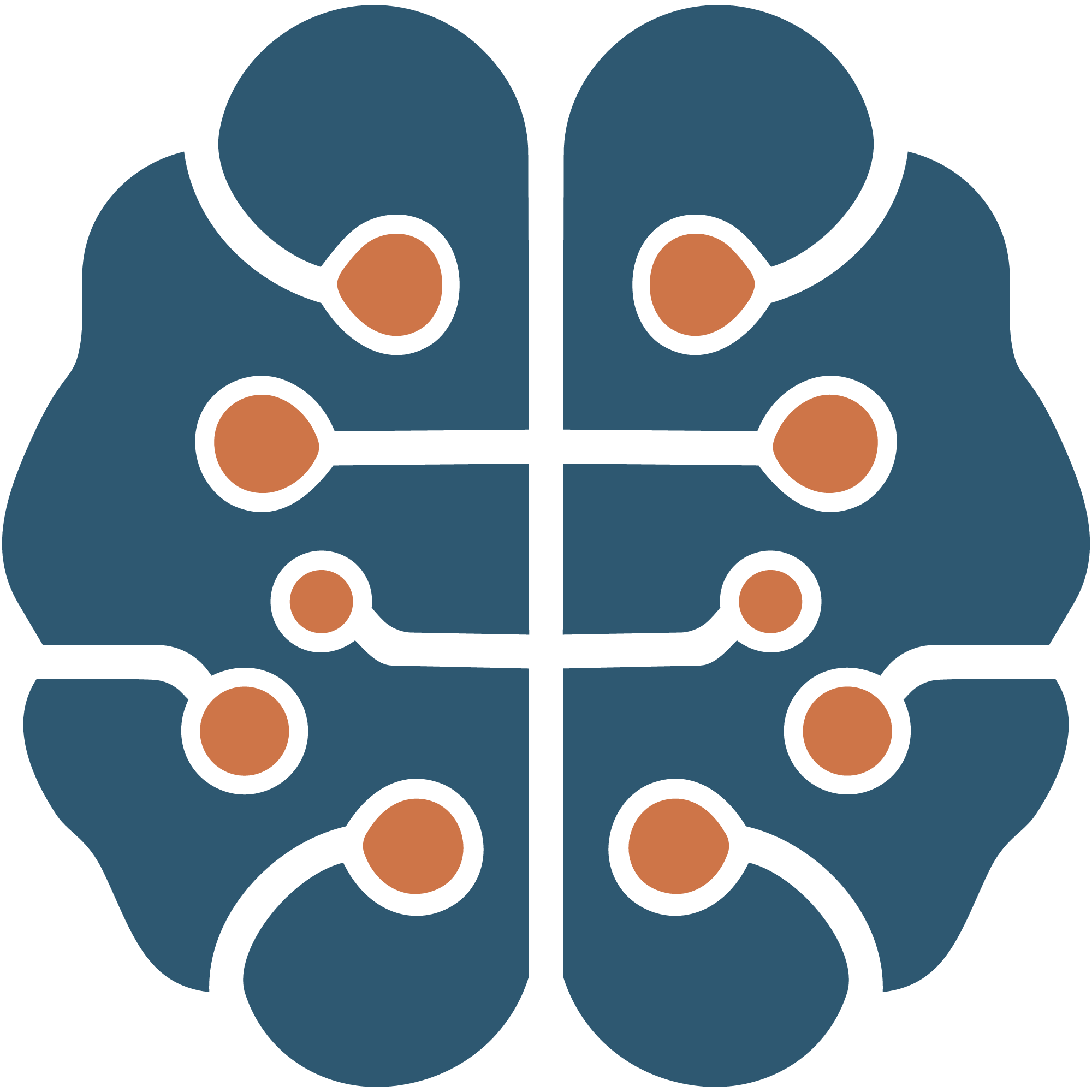 RecovrHub's brand mark — a navy and rust brain icon symbolizing clarity and recovery in DWI treatment.