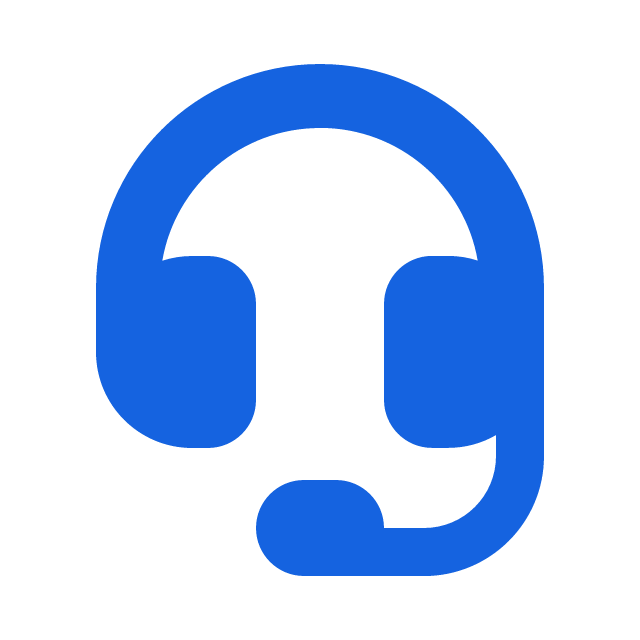 Blue headset with microphone icon.