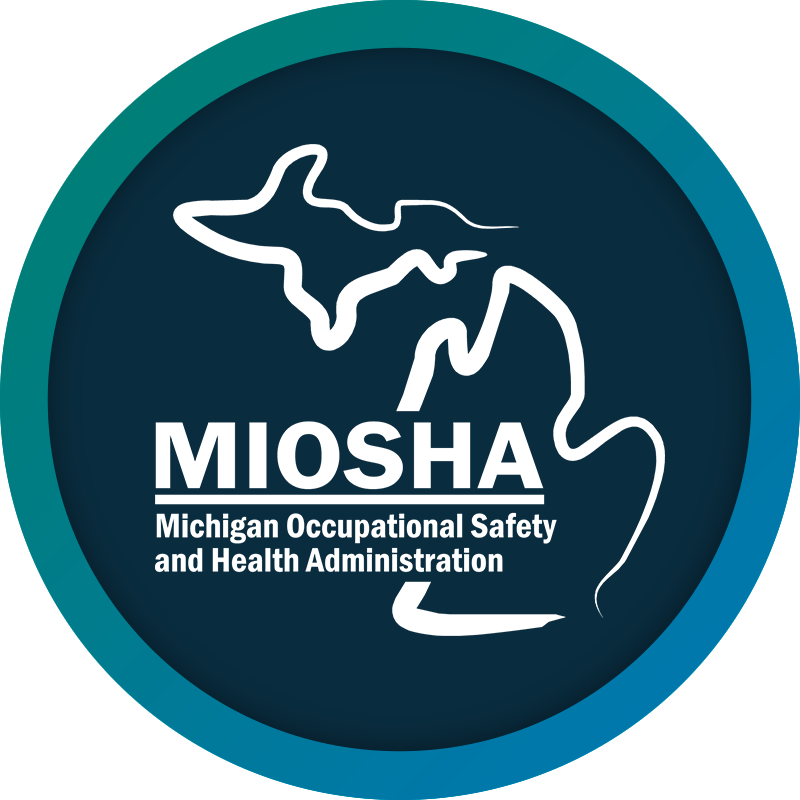 Logo of MIOSHA, Michigan Occupational Safety and Health Administration, with a map of Michigan outline.