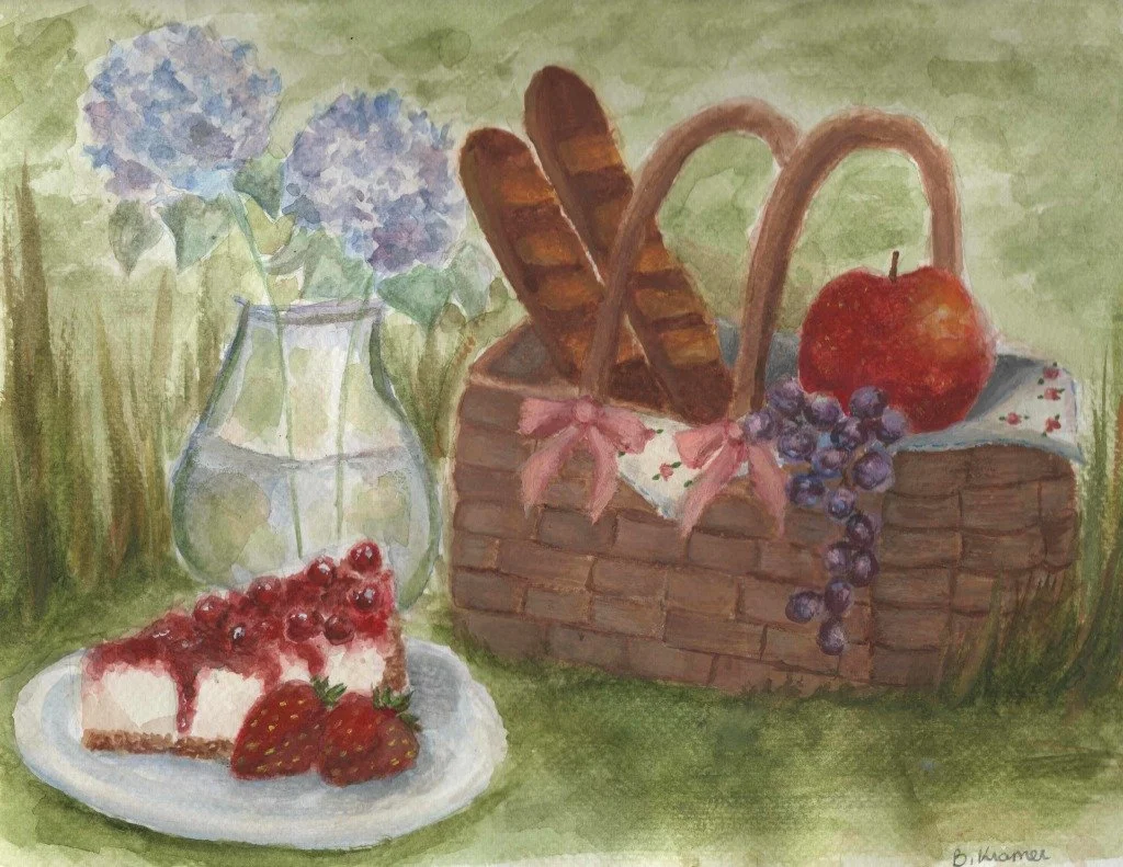 Charming Afternoon Picnic Watercolor Print 8.5x11