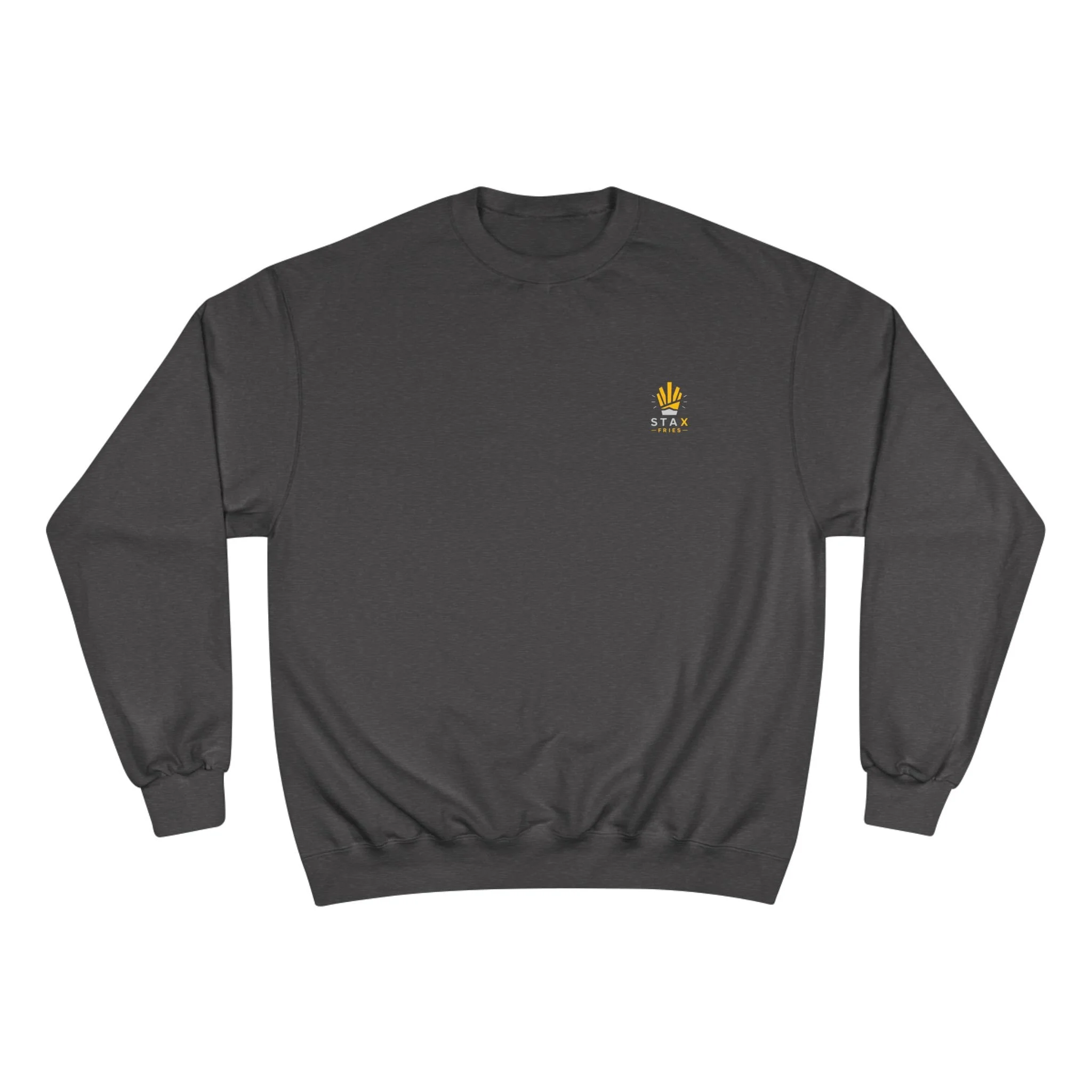 Small Yellow Sun Emblem Sweatshirt | Minimal Chest Logo, White Crewneck