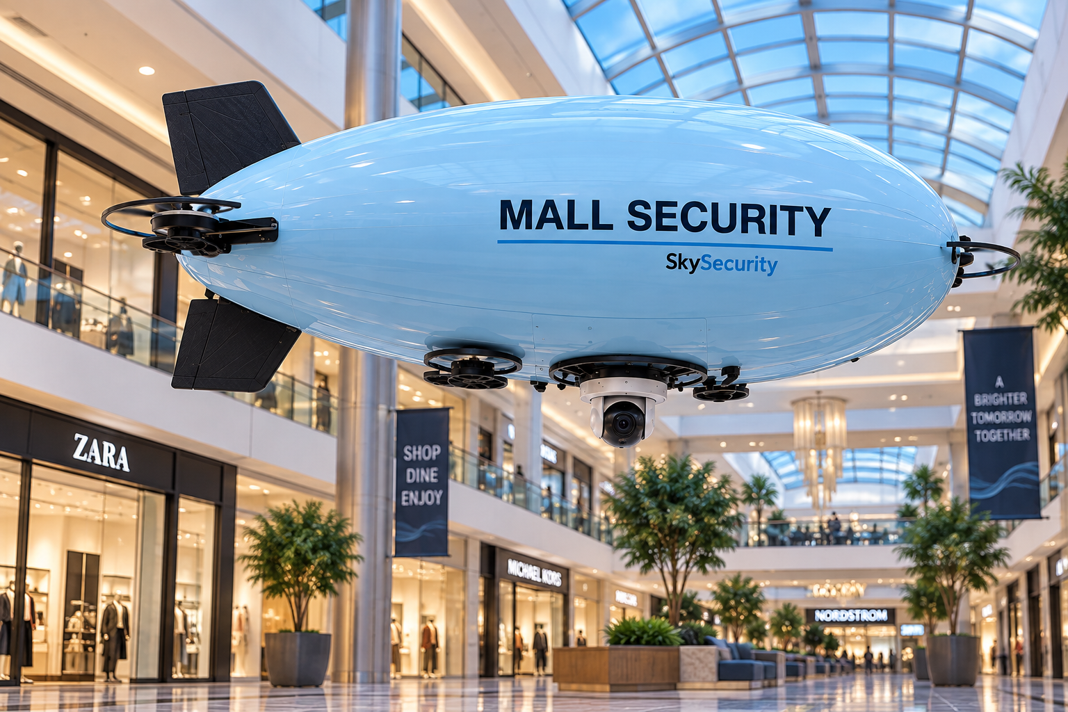 We are working with a major university on the patent technology for mini indoor blimps for indoor security. Perfect and safe for airports malls and large complexes.