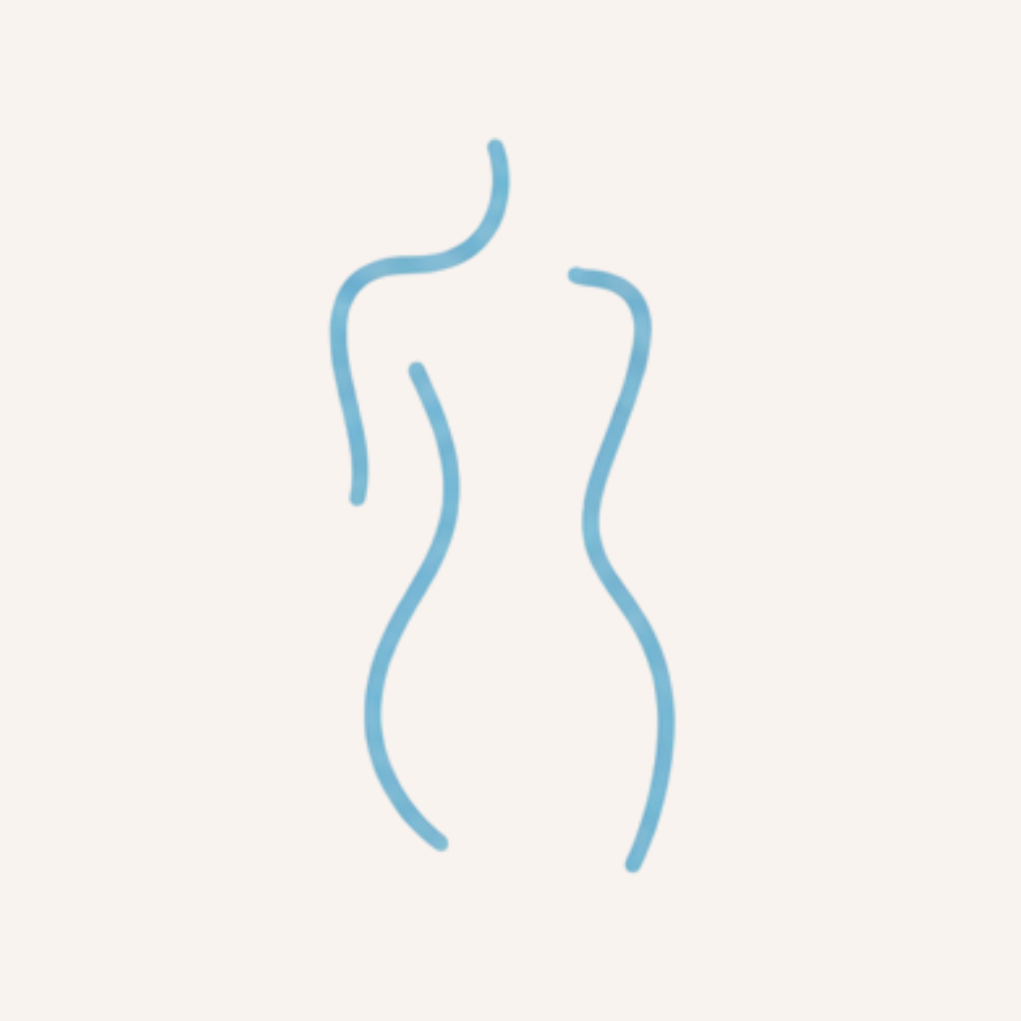 Abstract line drawing of a woman in light blue on a pale background.