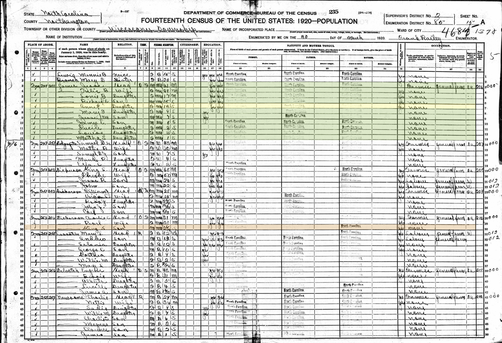 Jesse M. Garner 
1920 Census Record