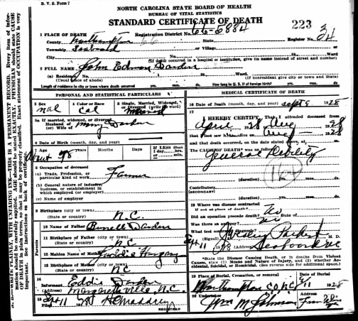 John Edmond Darden (Daddy Ballsy's Dad)
Certificate of Death