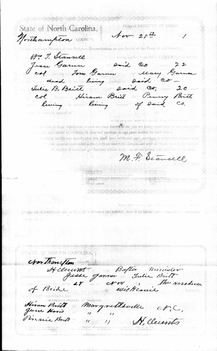 Tulie Britt and Jessi Garner (Ma Baby Sis Parents)
Certificate of Marriage