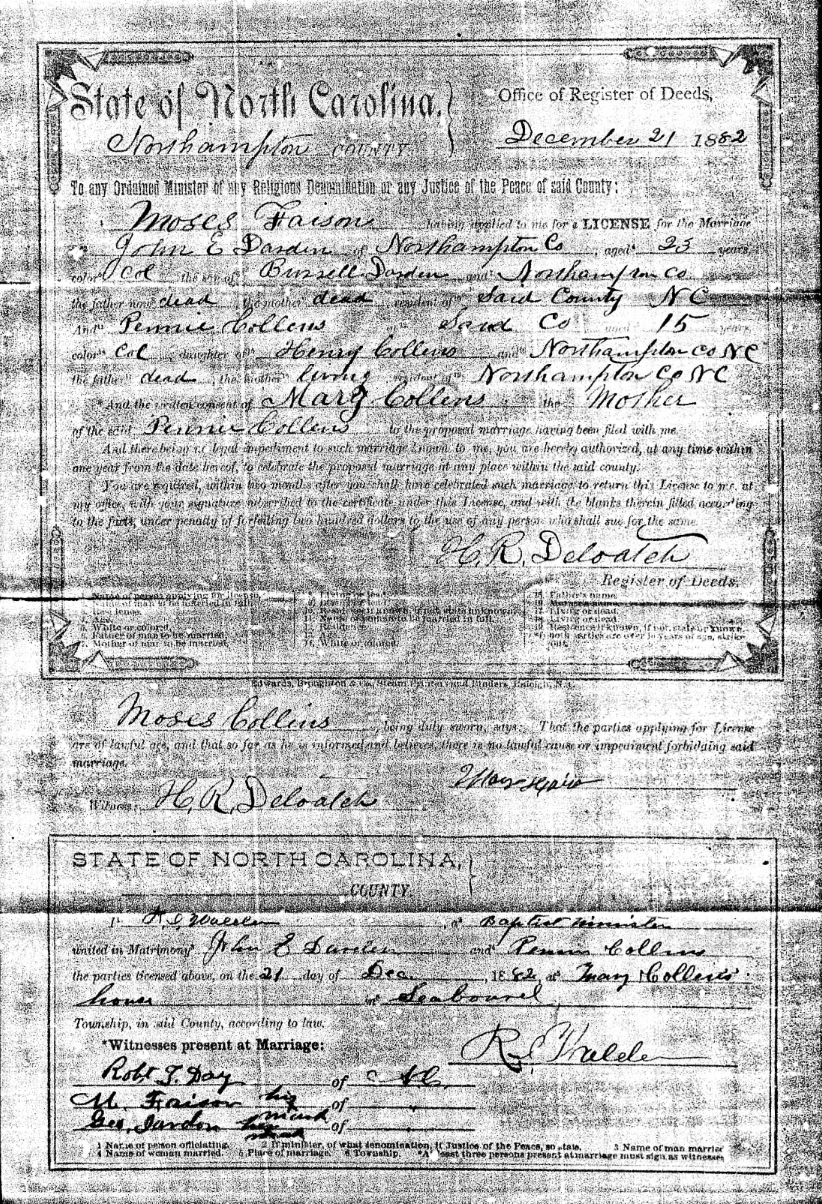 John E. Darden and Pennie Collins  (Daddy Ballsy's Parents)
Certificate of Marriage