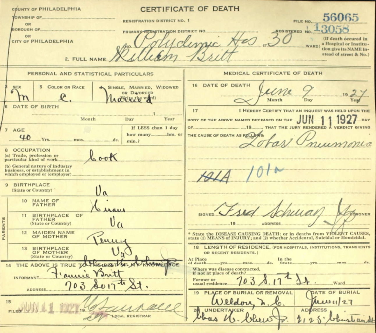 William Britt
Certificate of Death