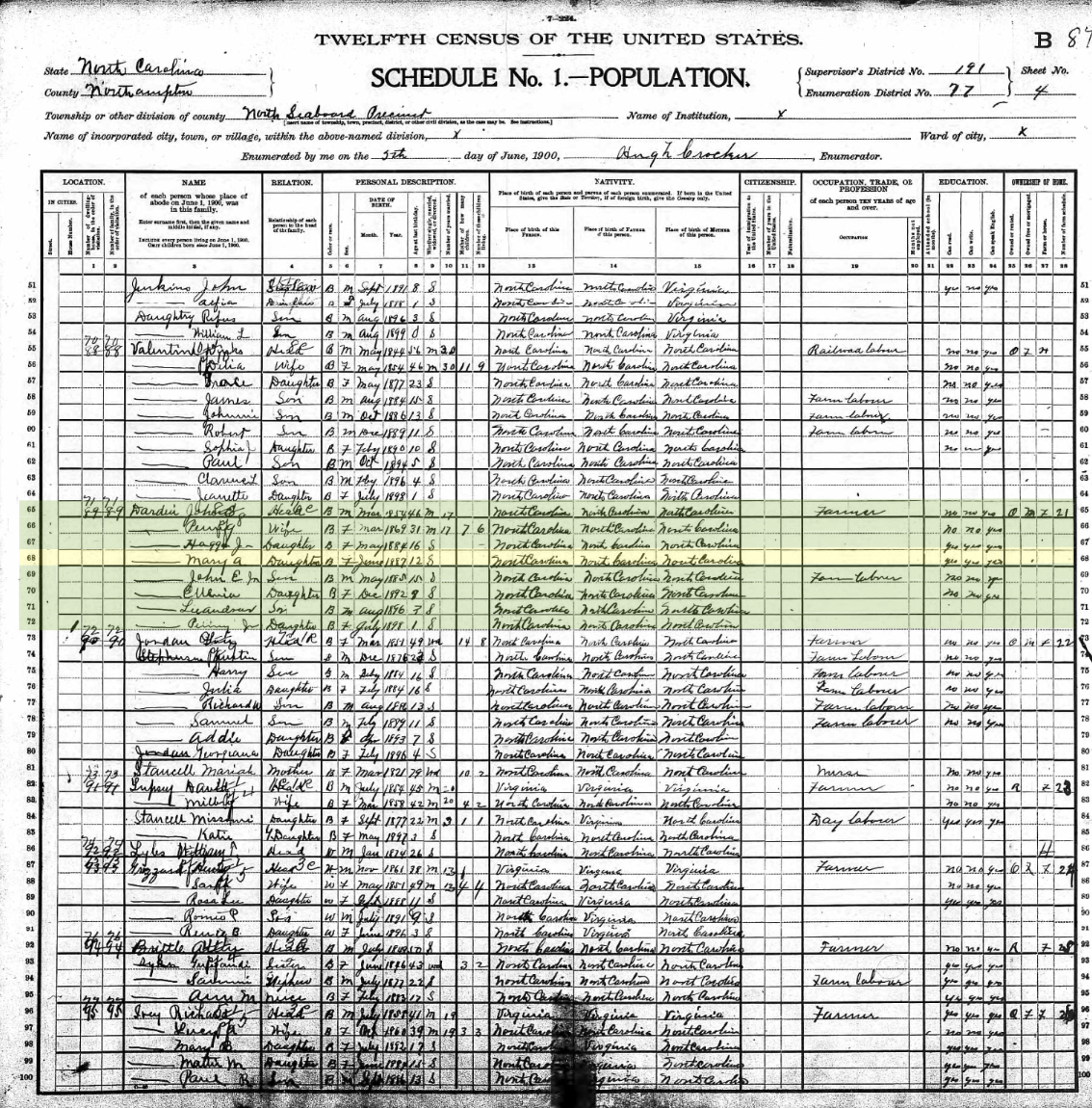 John E. Edmonds (Daddy Ballsys' Dad)
1900 Census