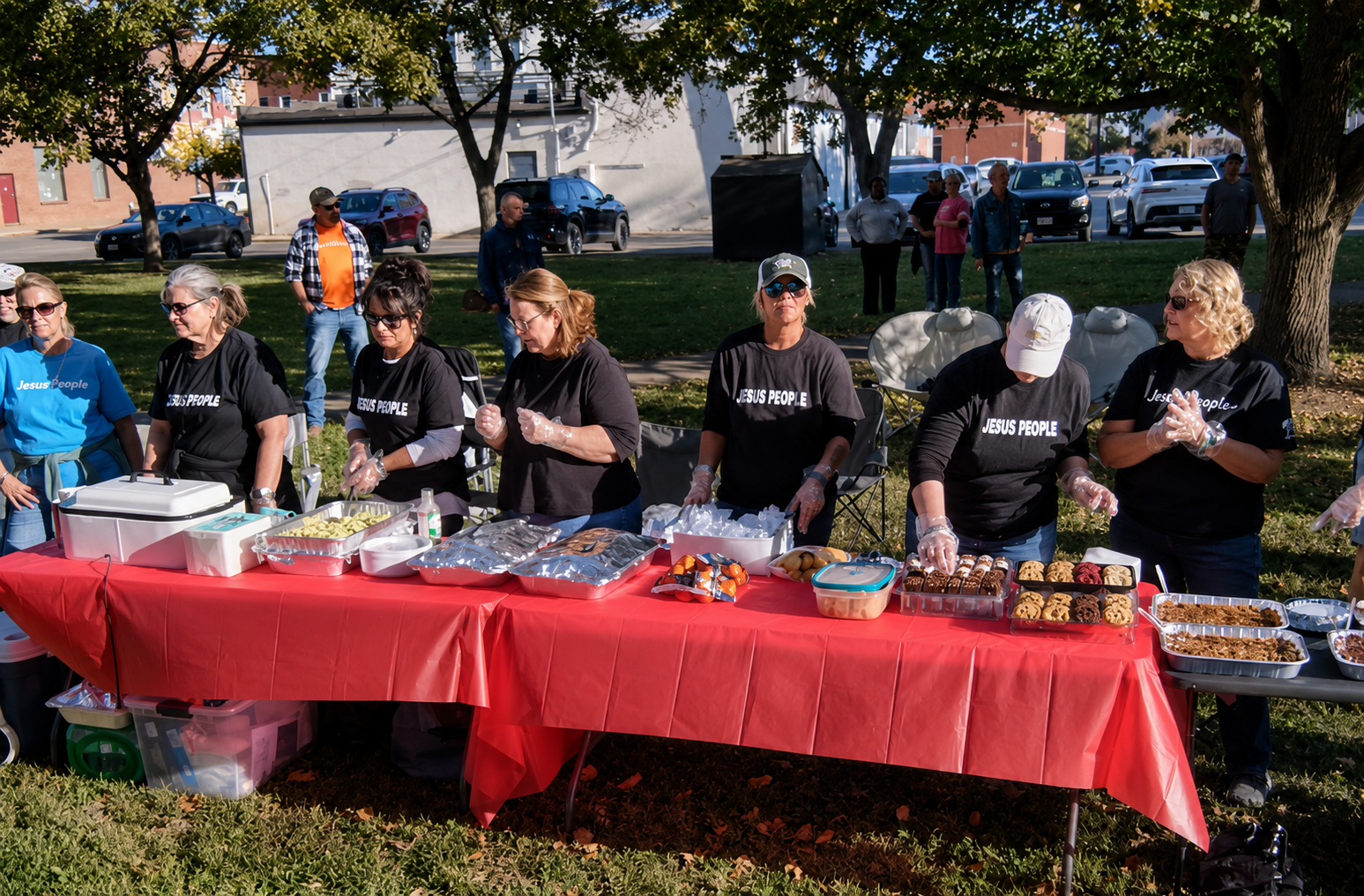 Real Life Ministries volunteers preparing food and supplies for community outreach