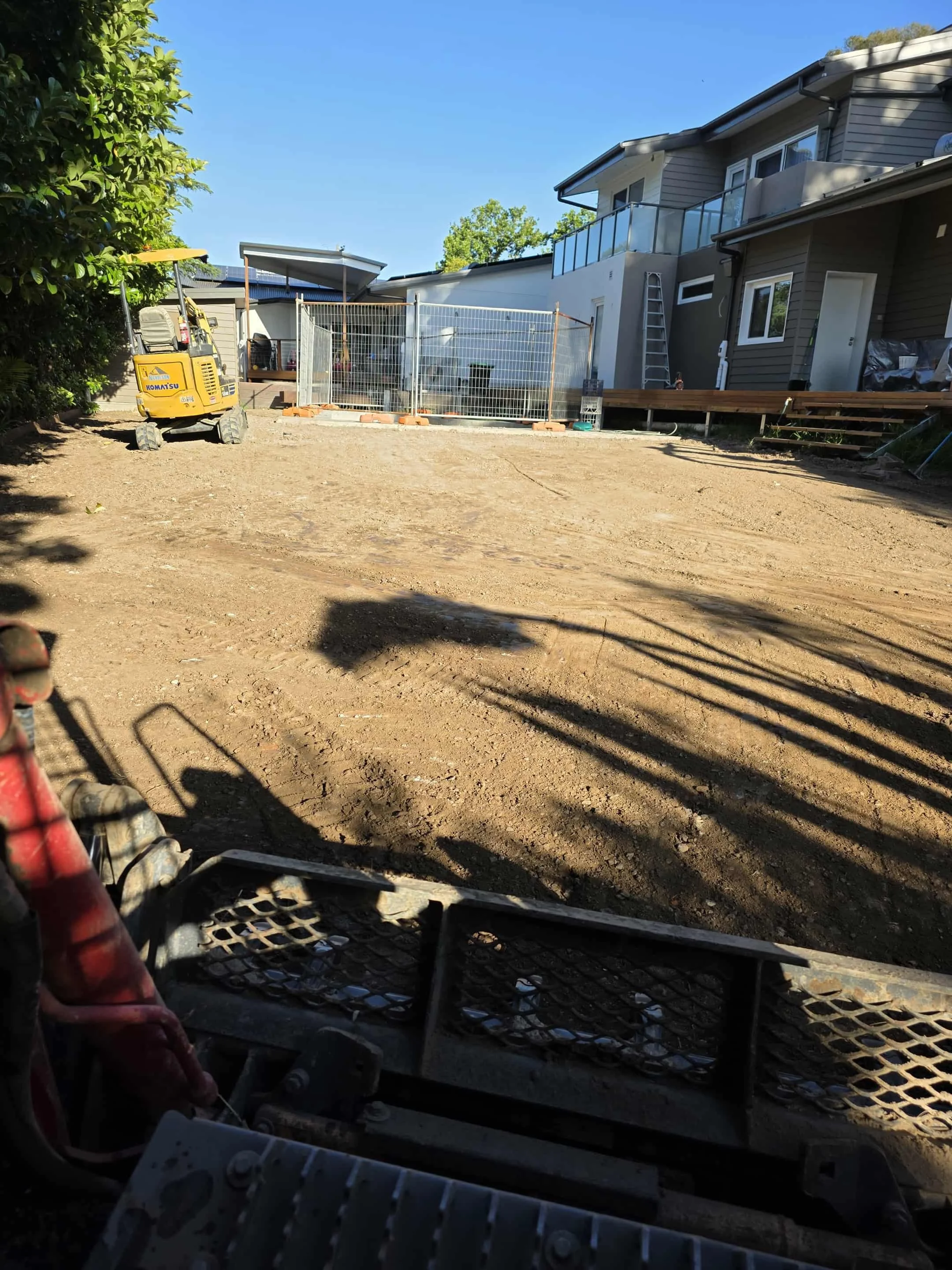 The backyard of a home being excavated and levelled in Thornleigh.