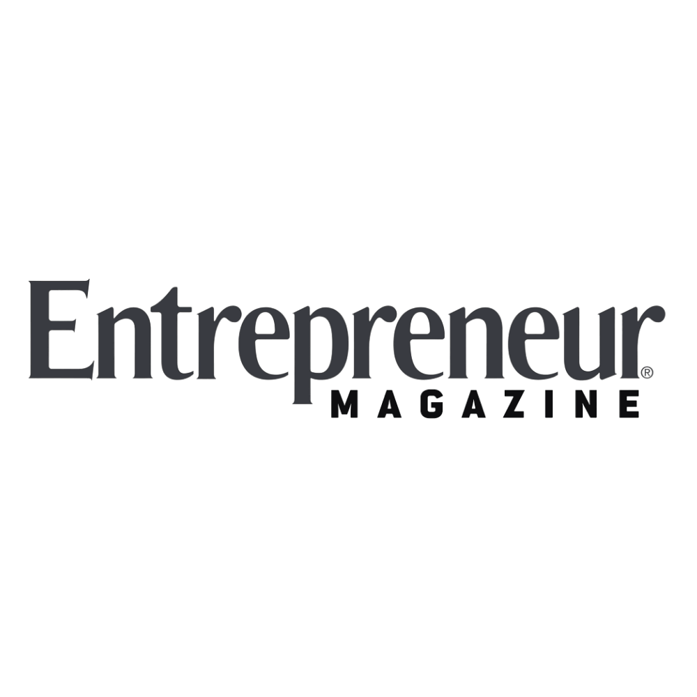 The logo of Entrepreneur Magazine featuring the title in bold black letters with a dark grey background.