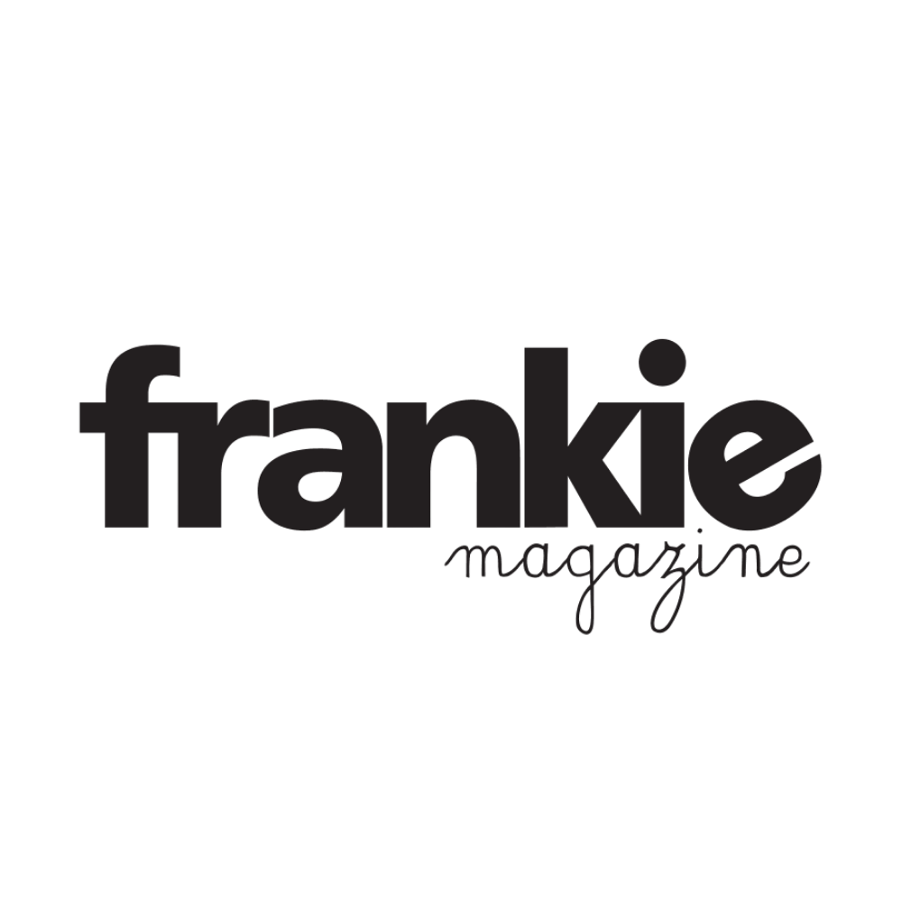 Black background with the white and gray logo of Frankie magazine, featuring the magazine's name in large lowercase letters and 'magazine' in cursive.