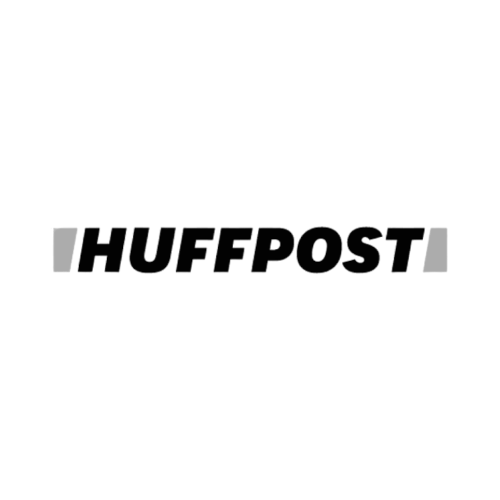 HuffPost logo in black with gray accents on a green background.