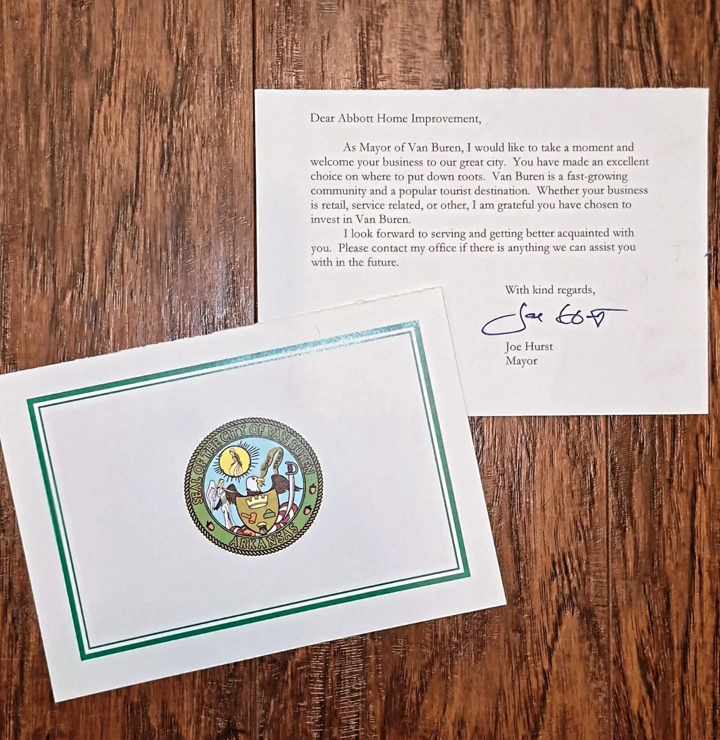 What a wonderful welcome for our small business from Mayor Hurst!💙 We have been proud to call this community home for a while and we are so honored to receive this letter welcoming Abbott Home Improvements. We are grateful ro be in such a wonderful 