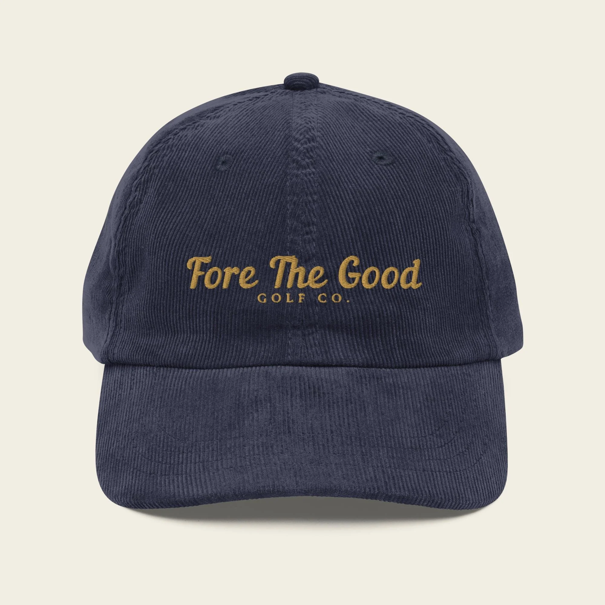 The Fairway Script - Embroidered Corduroy Cap - Gold