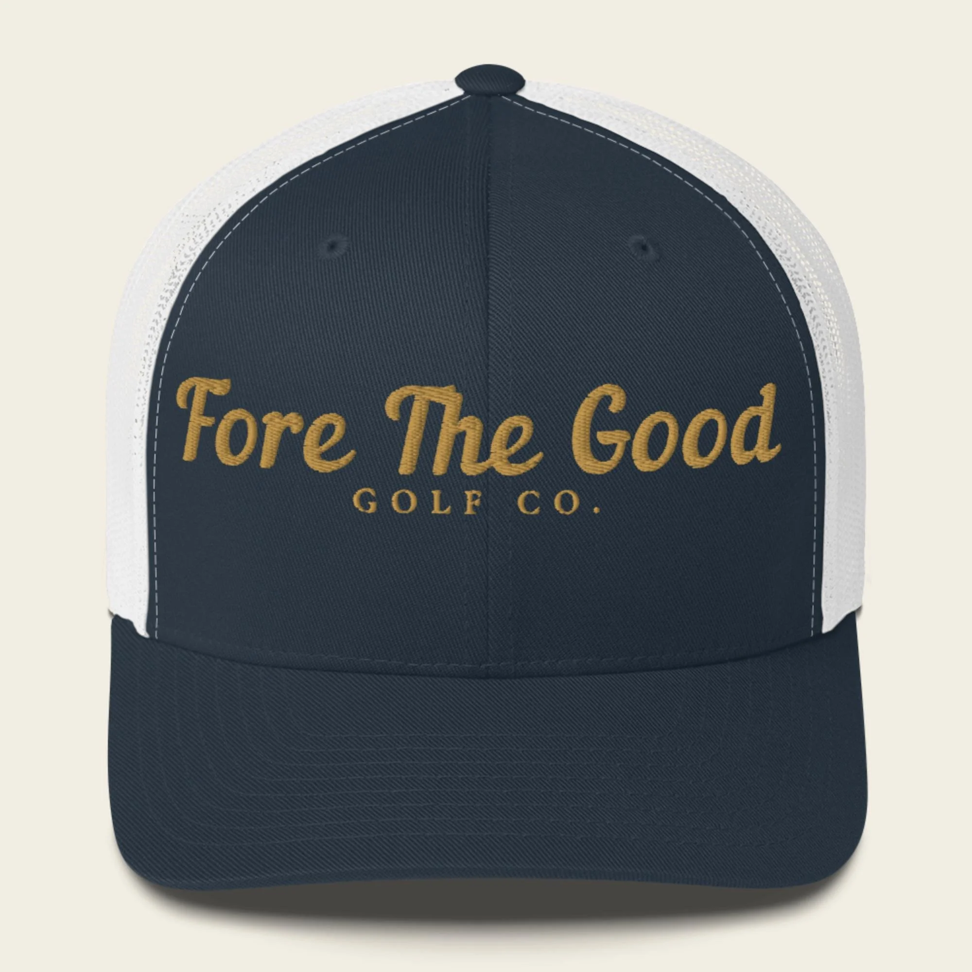 The Fairway Script - Embroidered Trucker Cap - Gold