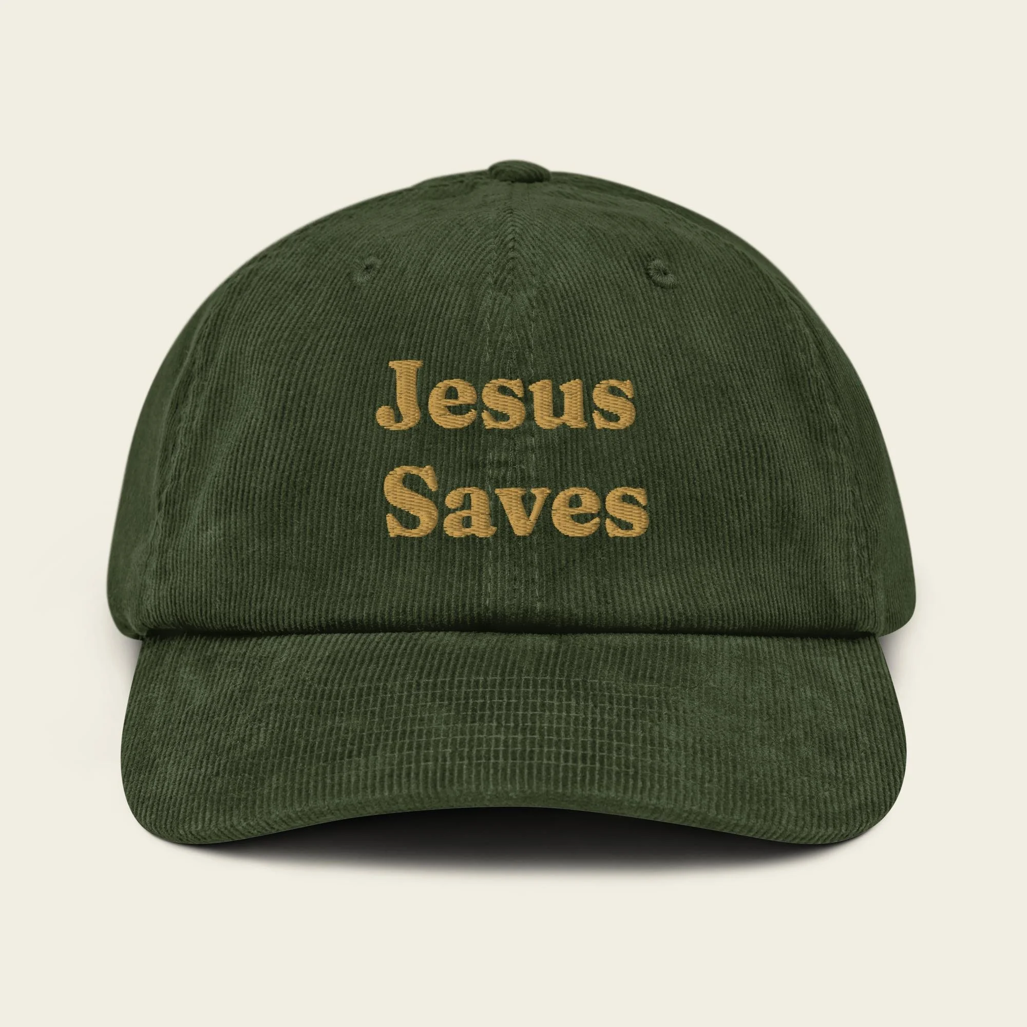 Jesus Saves - Embroidered Corduroy Hat - Gold