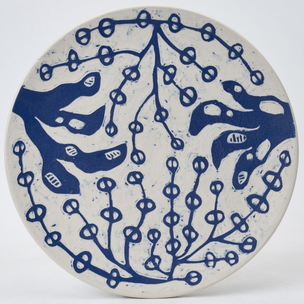 Dimity Kidston sgraffito hand carved ceramic plate,