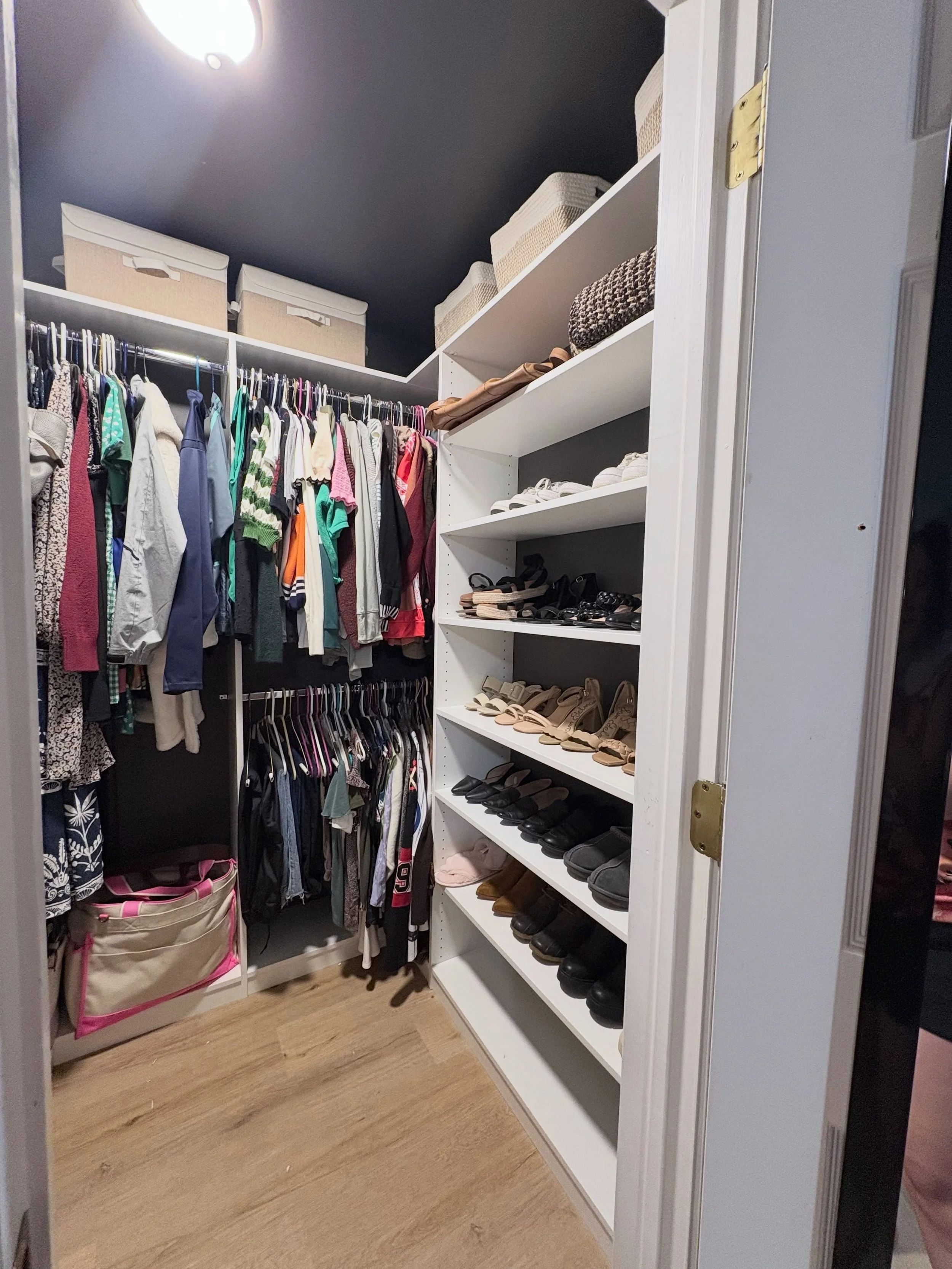 This closet has lived a lot of lives!  After it literally collapsed this winter (swipe to see), I knew it was finally time to install a real closet system.

I worked with @closetsbydesign to create a space that actually works for me, and it&rsquo;s t