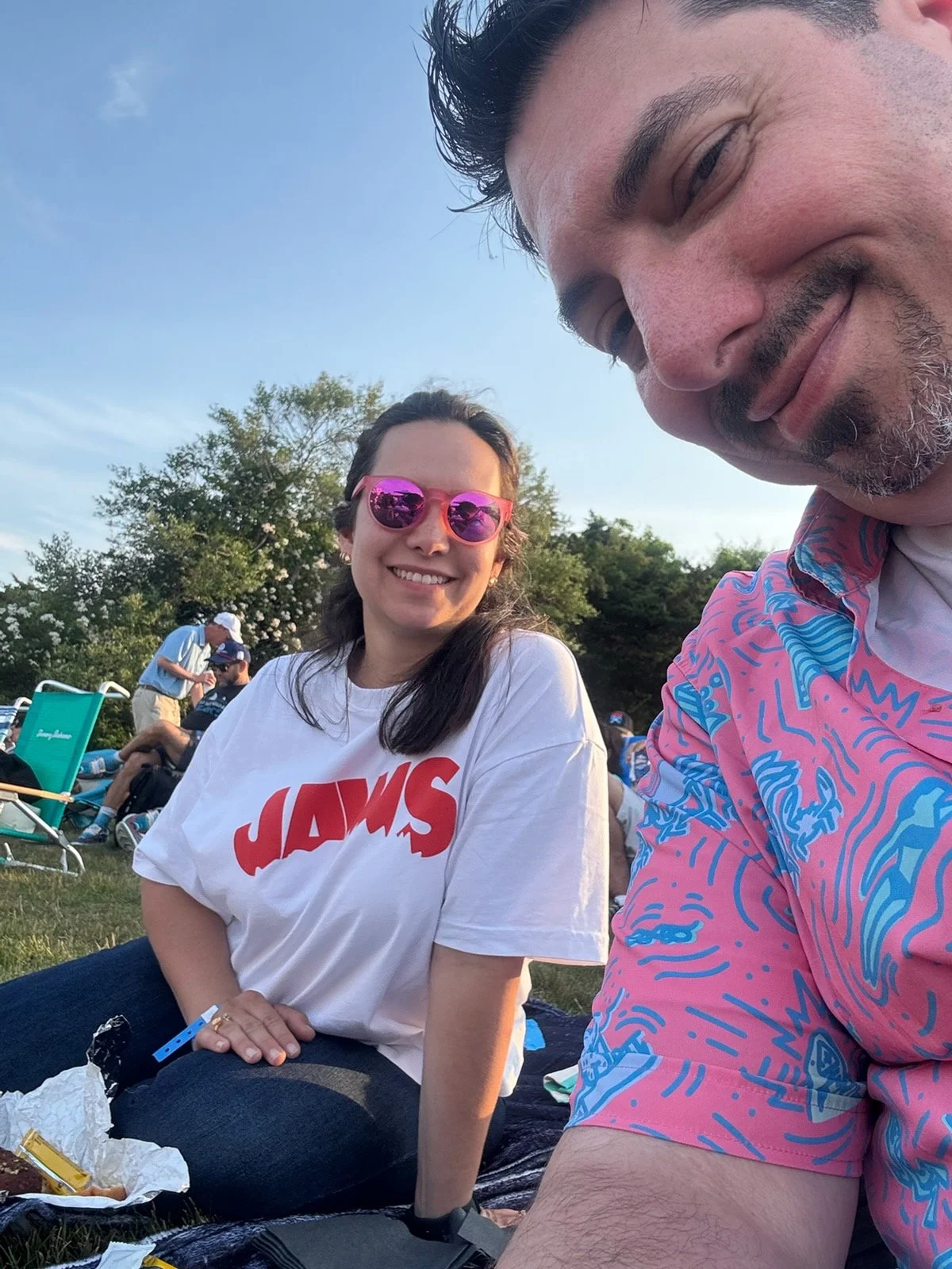 Ilma Lopez and Damian Sansonetti enjoying the Jaws Movie outdoor. Ilma is a wife, mom, and small business owner running for Portland City, Maine, Council District 5.