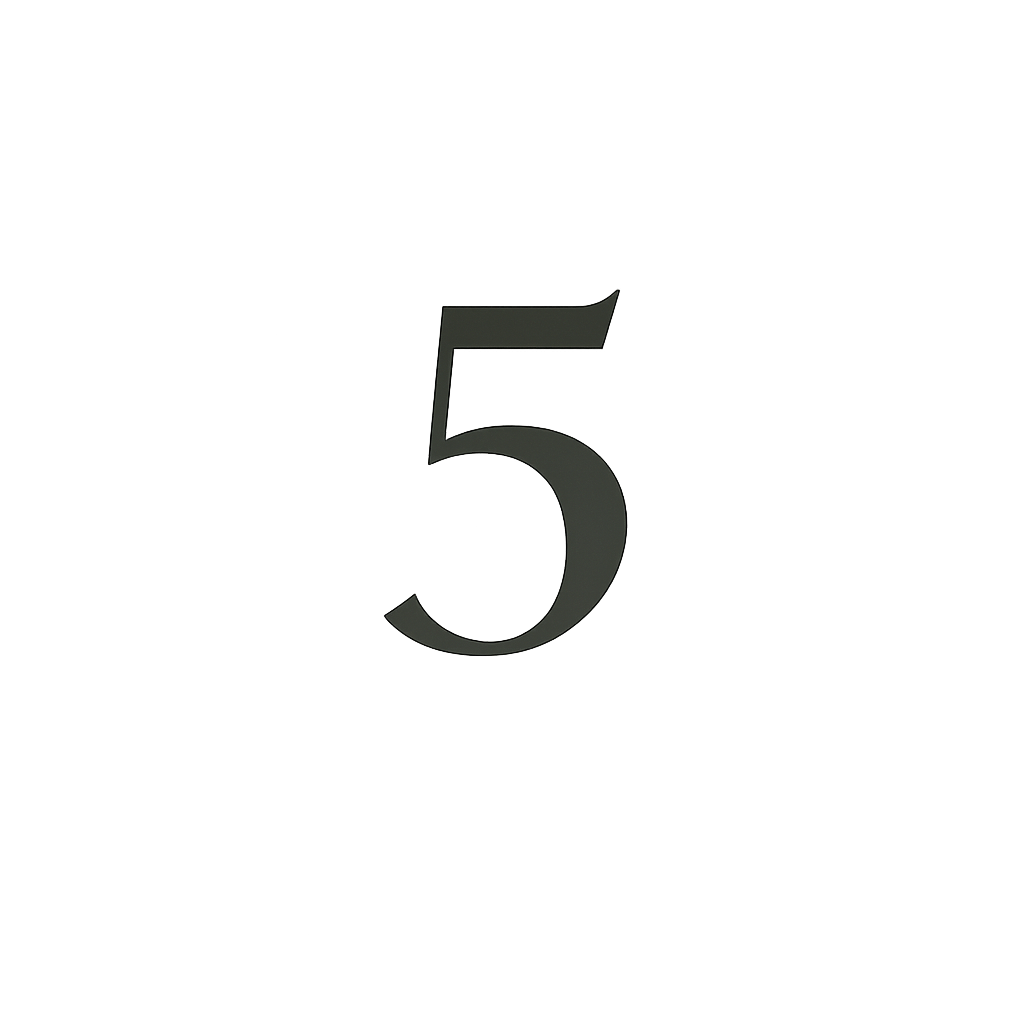 A black number five in the center of a white background.