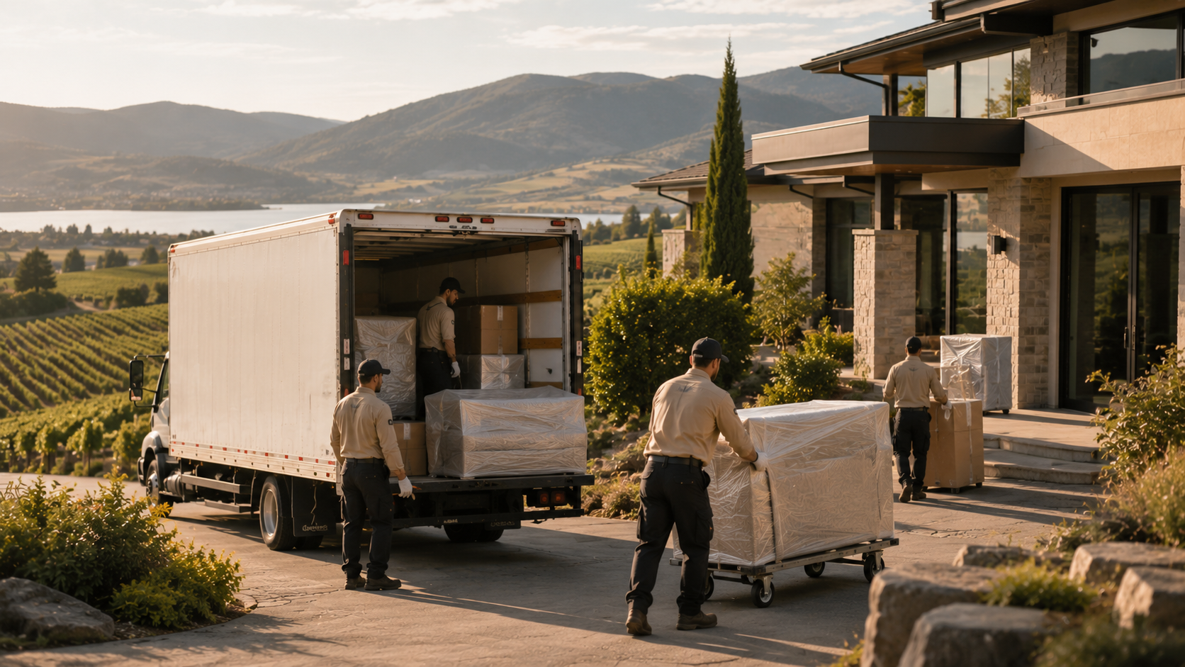 Halcyon movers unloading furniture during a residential move in the Okanagan.
