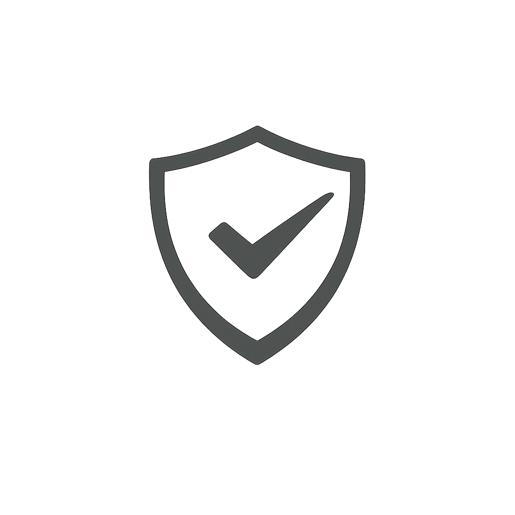 A black shield with a check mark in the center, symbolizing security or protection.