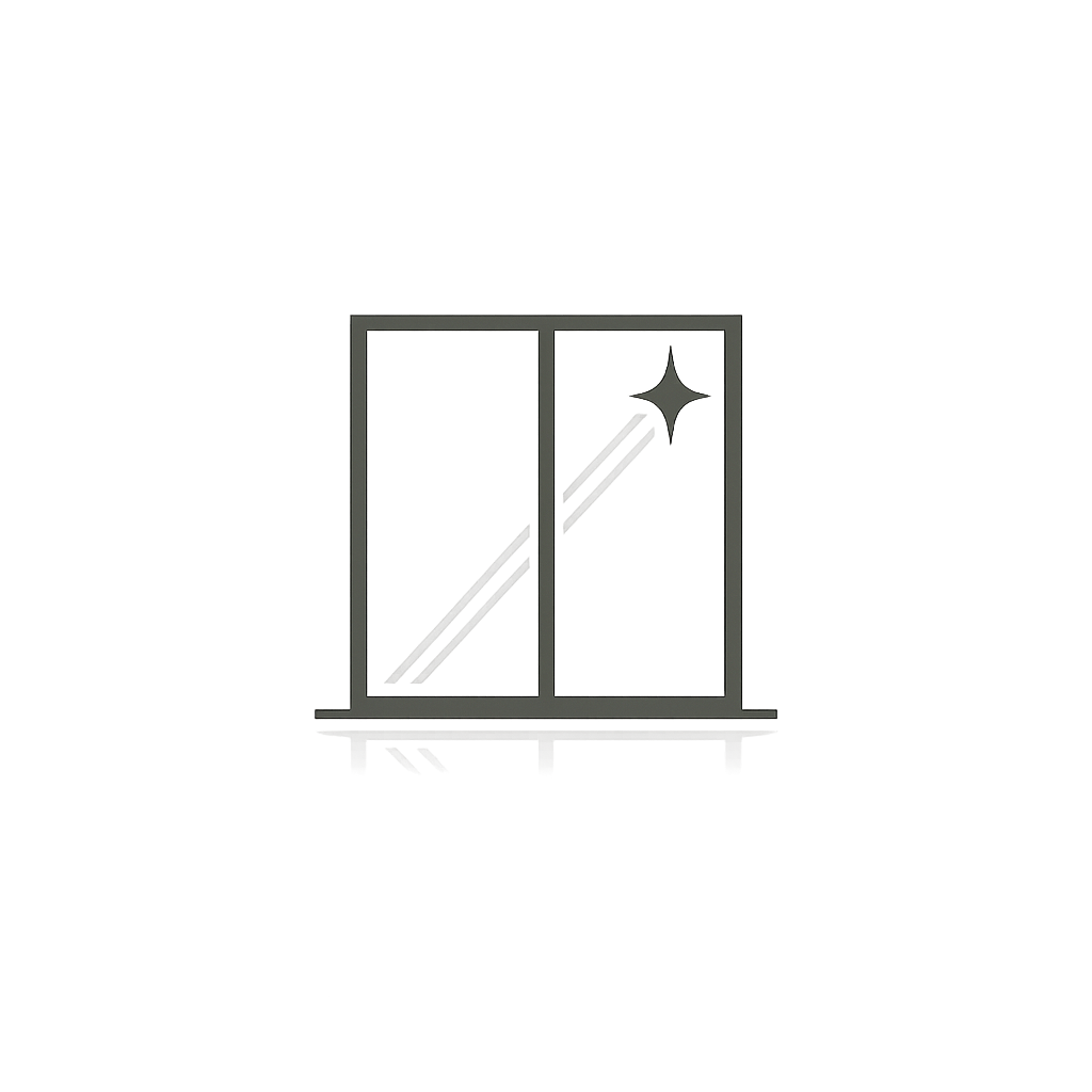 Close-up of a glass door with a reflective surface and a frosted glass backsplash, featuring a metallic handle with a star-shaped decoration.