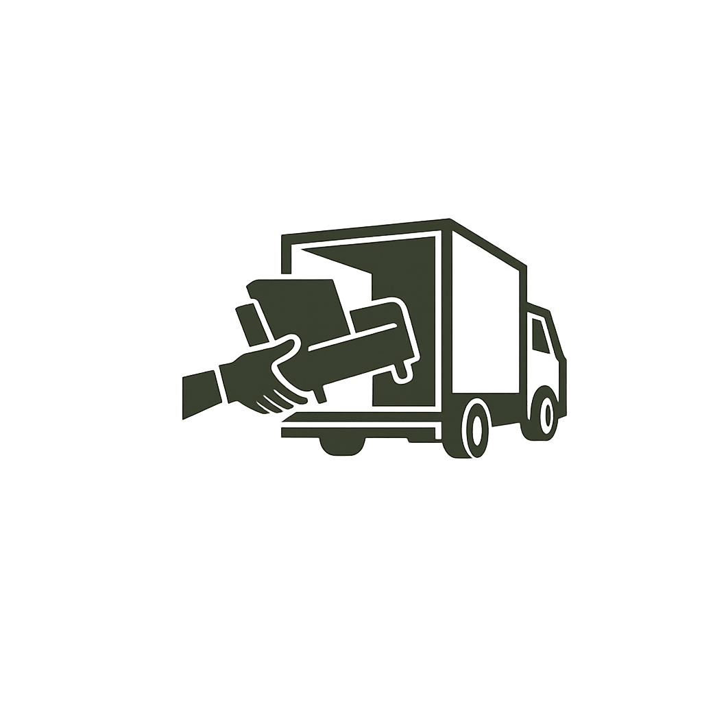 Illustration of a hand placing a box into the back of a delivery truck.