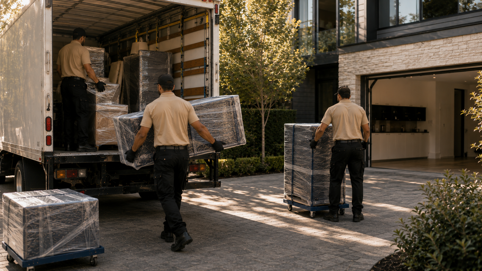 Halcyon movers loading unwanted furniture for residential junk removal.