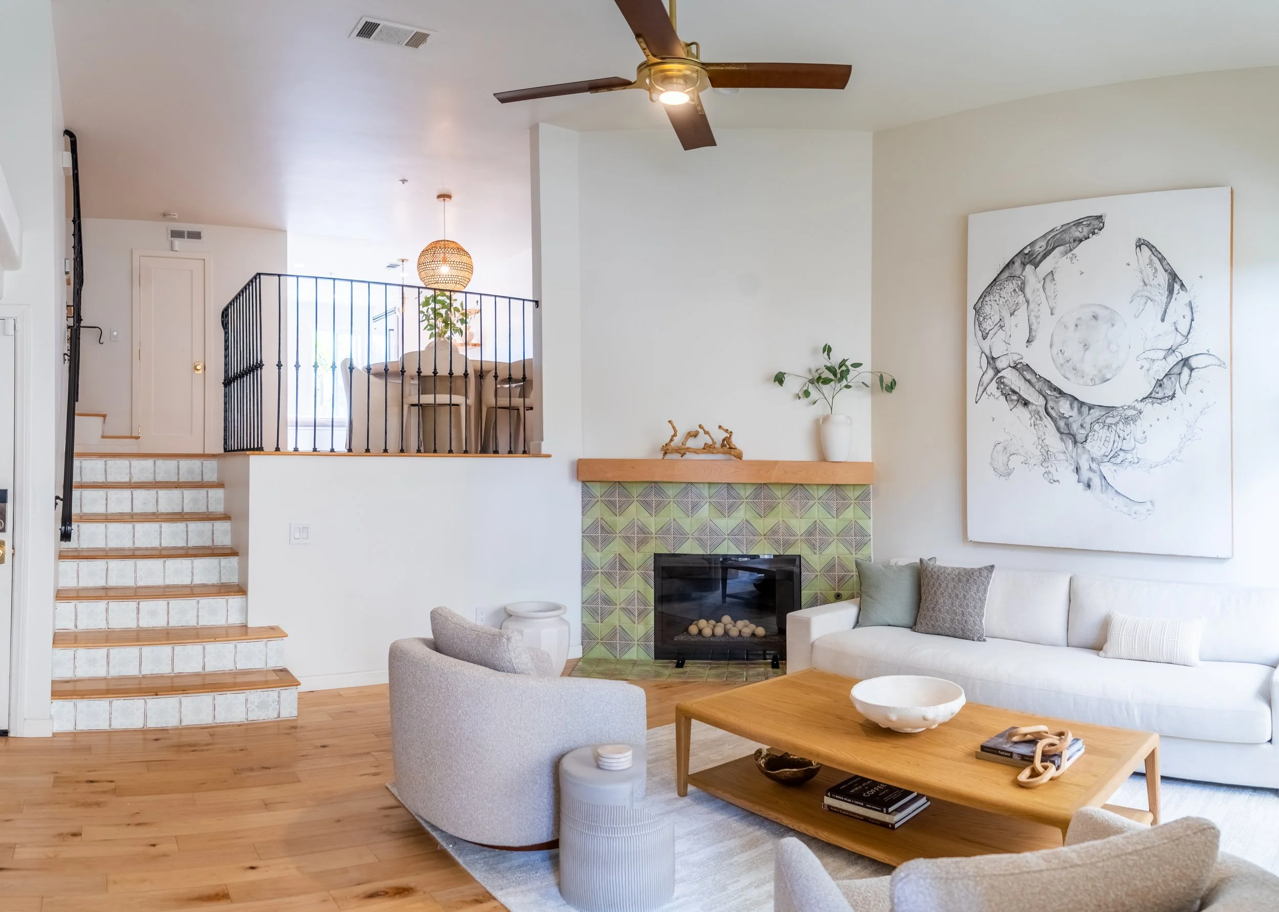Bright coastal living room at The Solana House in Solana Beach, California