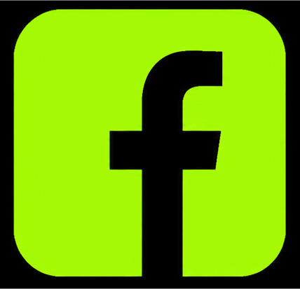 Facebook logo with a lime green background and a black lowercase letter 'f'