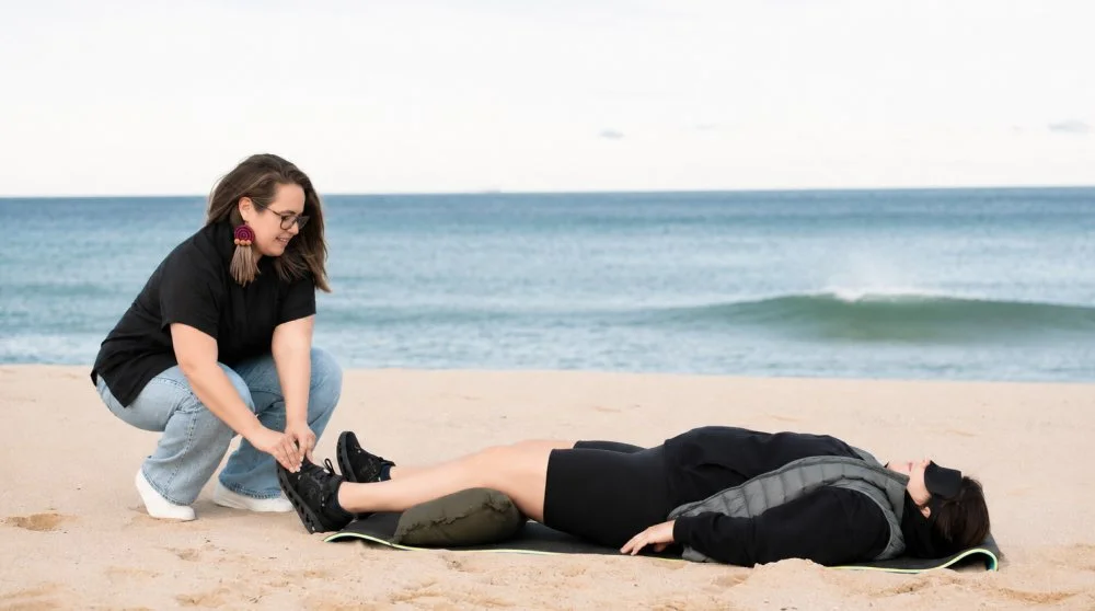 Breathwork on the beach with client and Ali EMDR Therapist