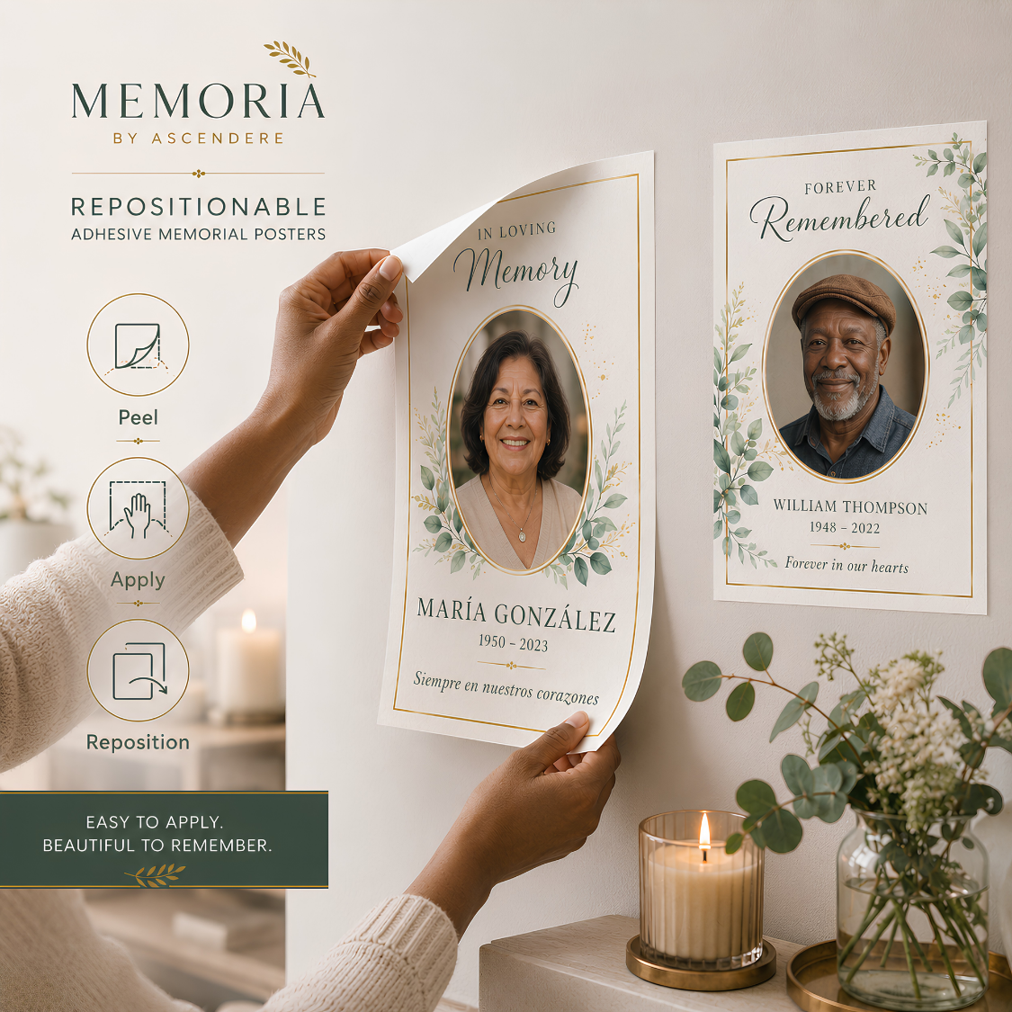 Custom memorial photo-collage adhesive poster with personalized wording.