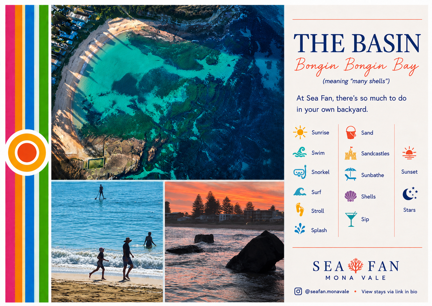 The Basin at Mona Vale Beach, also known as Bongin Bongin Bay, shown from the air by Tate Martin with swimming, beach and sunset scenes.