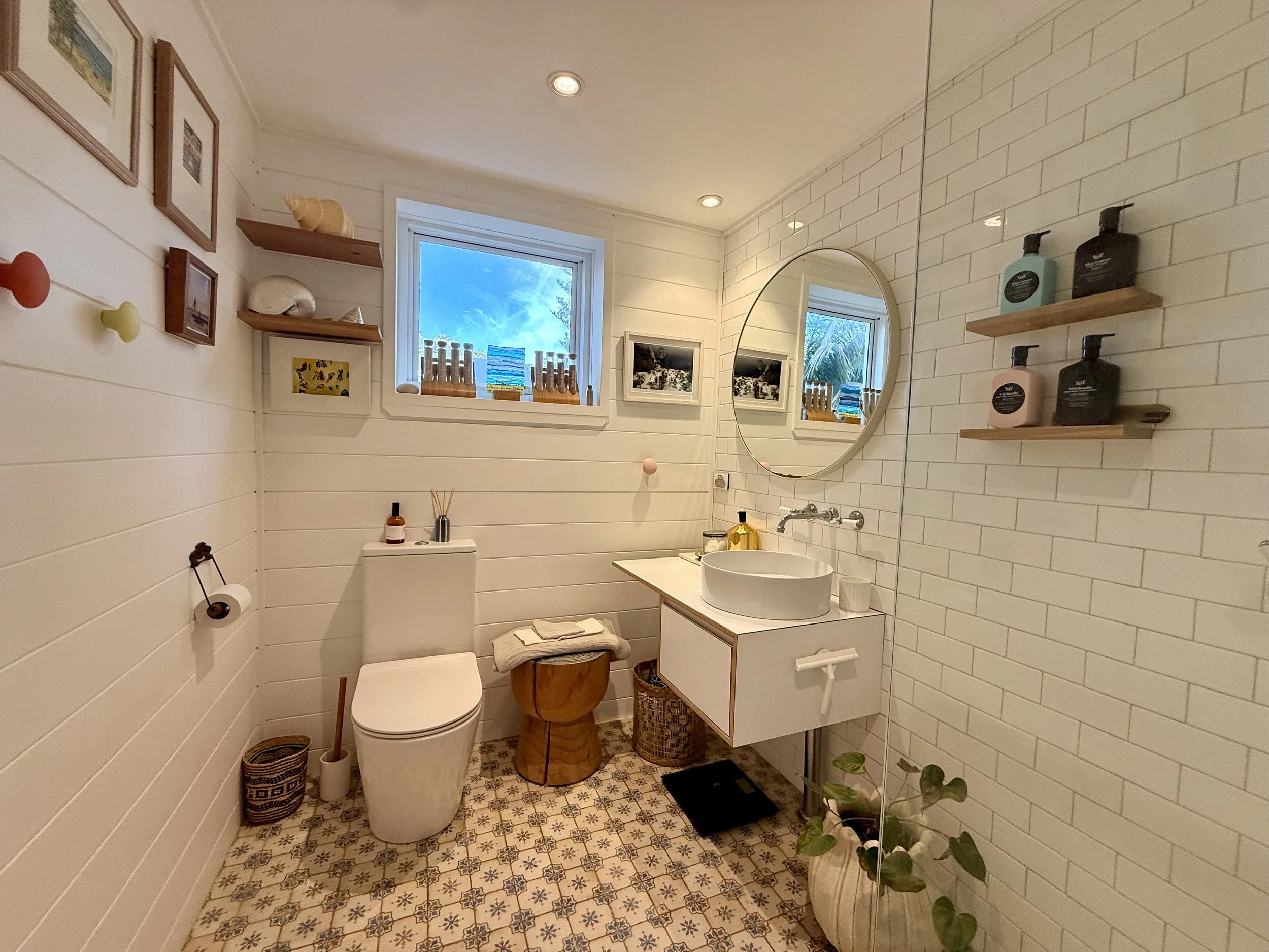 Light filled bathroom with Leif products