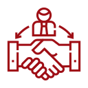 Icon of two hands shaking with BB arrows above, symbolizing partnership or agreement