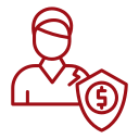 Outline of a person with a shield and dollar sign