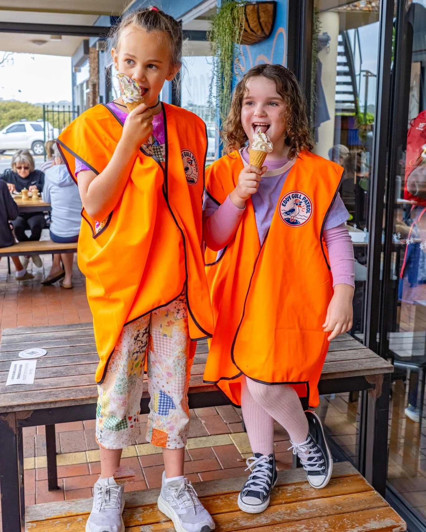 🚨🦅 Meet The Eddy Gull Patrol! 🦺🧡⁣
⁣
Those feathered thieves have been eyeing your chips, swooping in on your lunch and showing absolutely ZERO respect for personal space. 😂🤣⁣
⁣
So we&rsquo;ve recruited the cutest little ankle biters from the lo