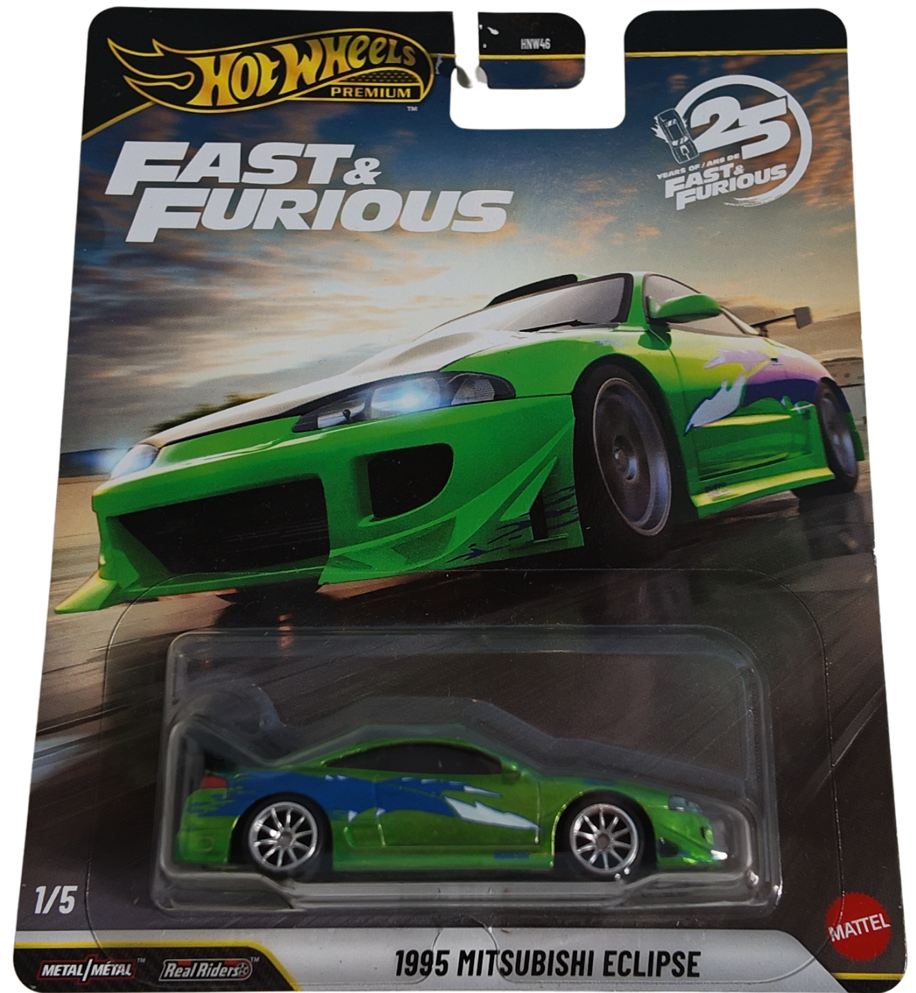 Hot Wheels Premium 1995 Mitsubishi Eclipse Diecast Model - Fast & Furious 25-year Edition  1/5