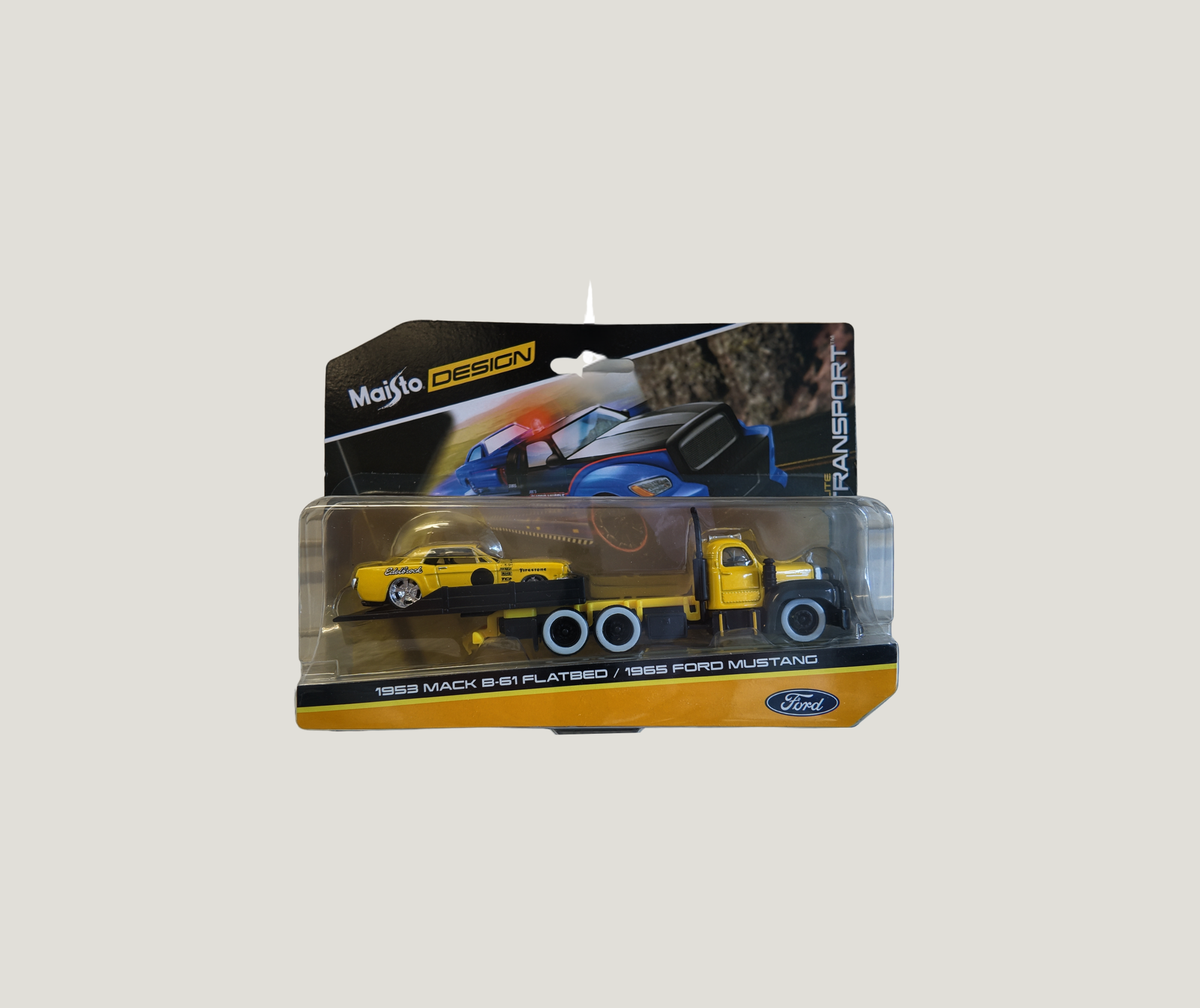 Maisto 1:64 Scale 1953 Mack B-61 Flatbed & 1965 Ford Mustang