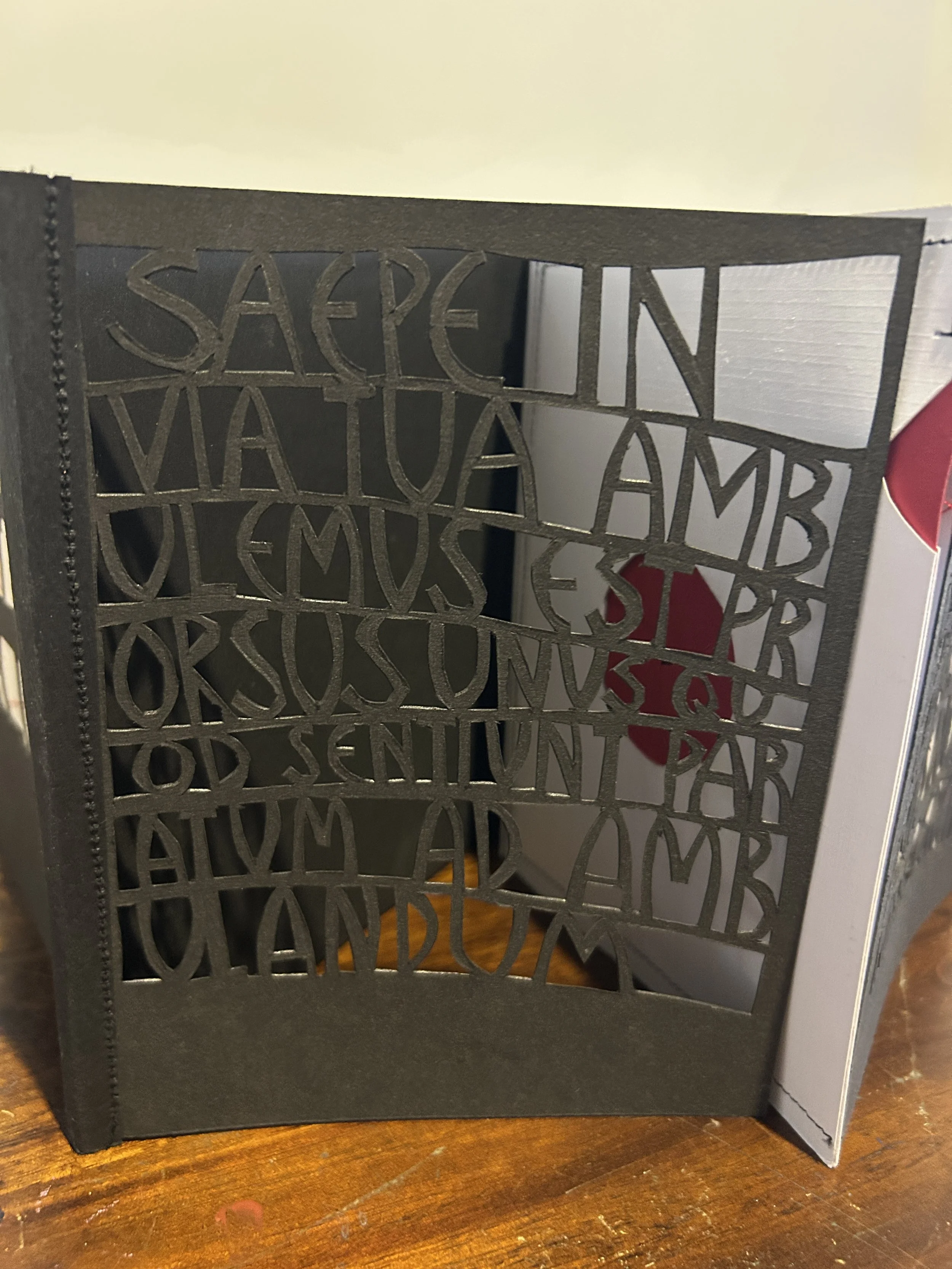 this latin page  creates a doorway, creating secrecy behind the panel.