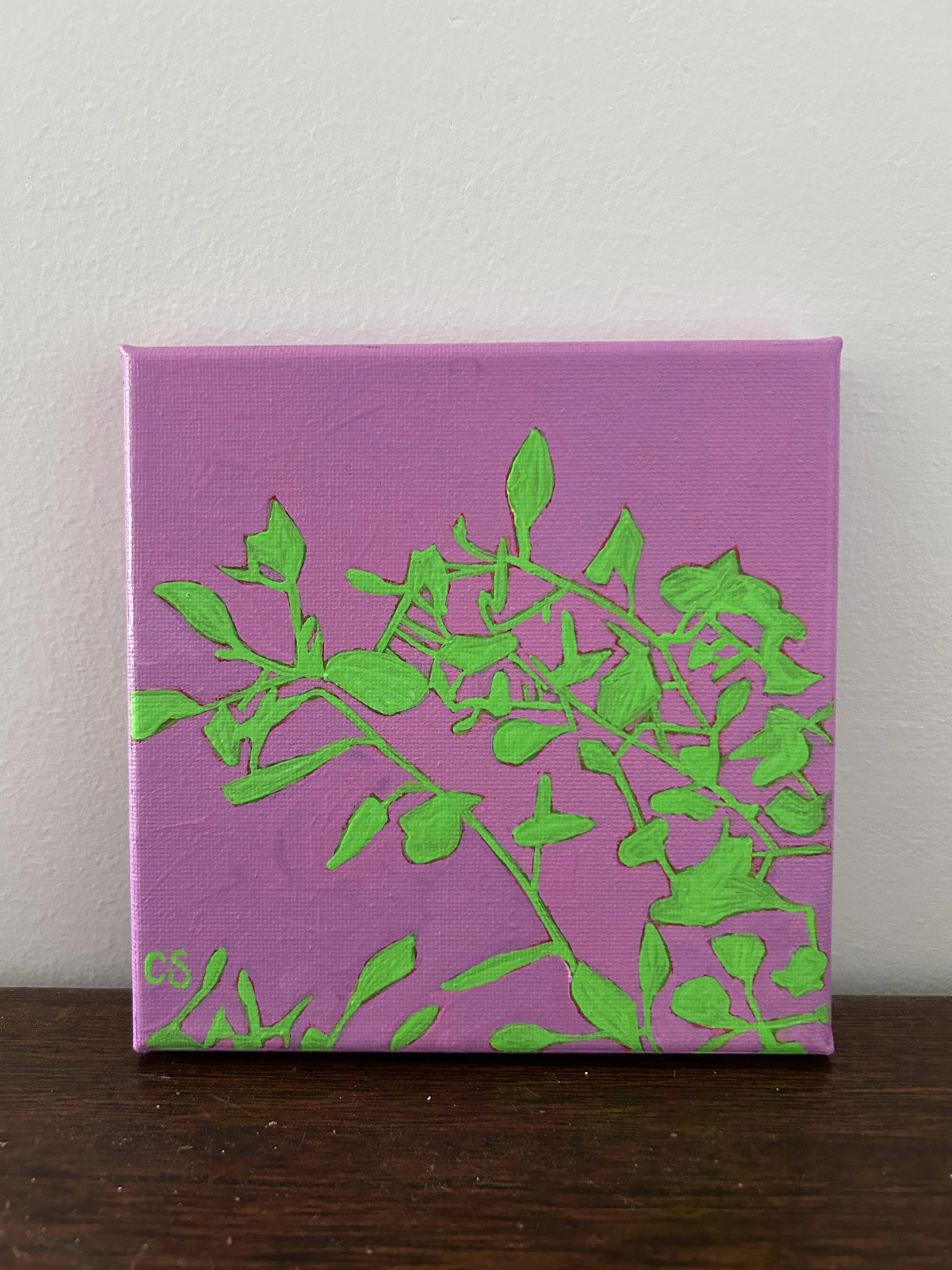 Eucalyptus leaves in Lime & Pink background — painted to order.