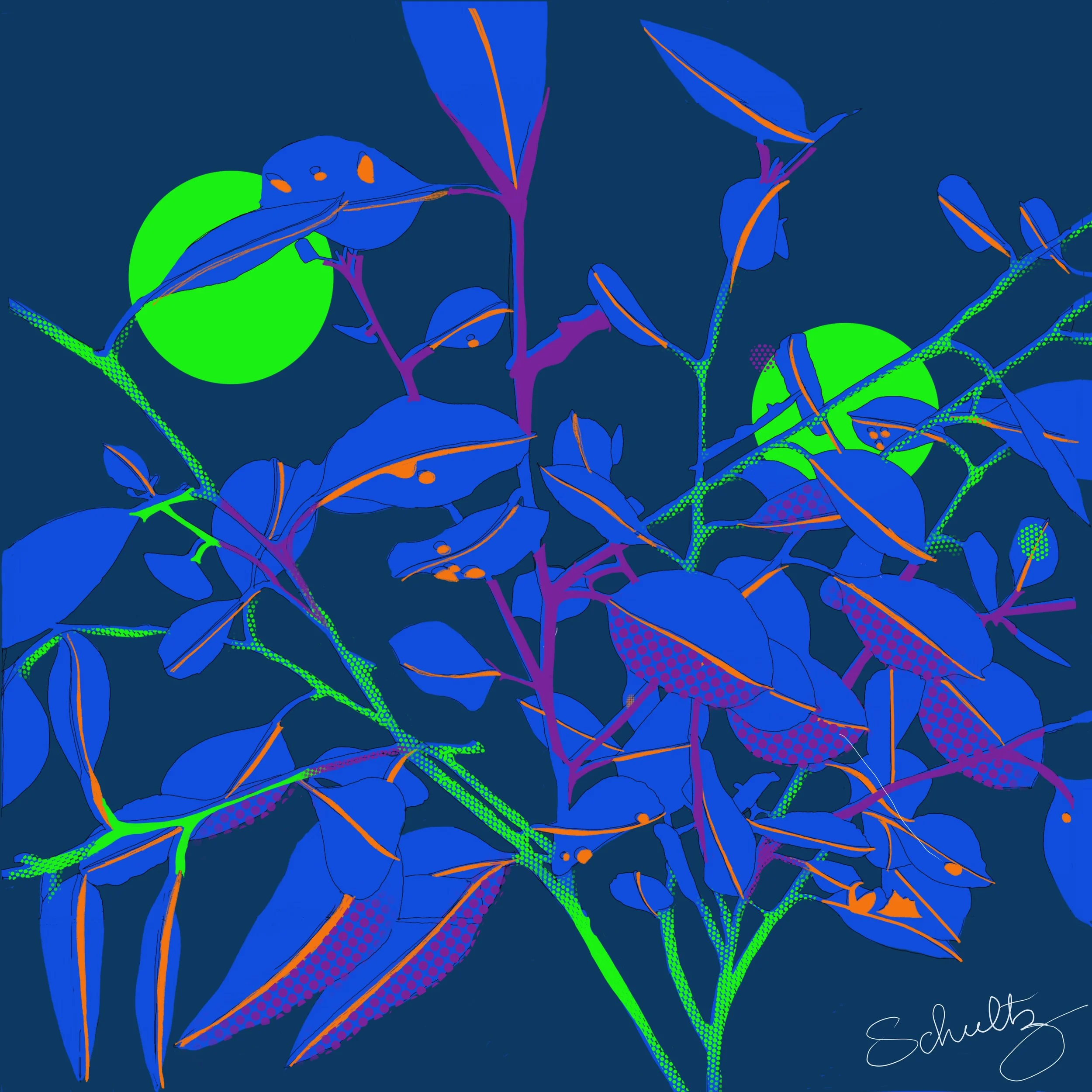 Green moons & flora —Digitally created by Cathy Schultz